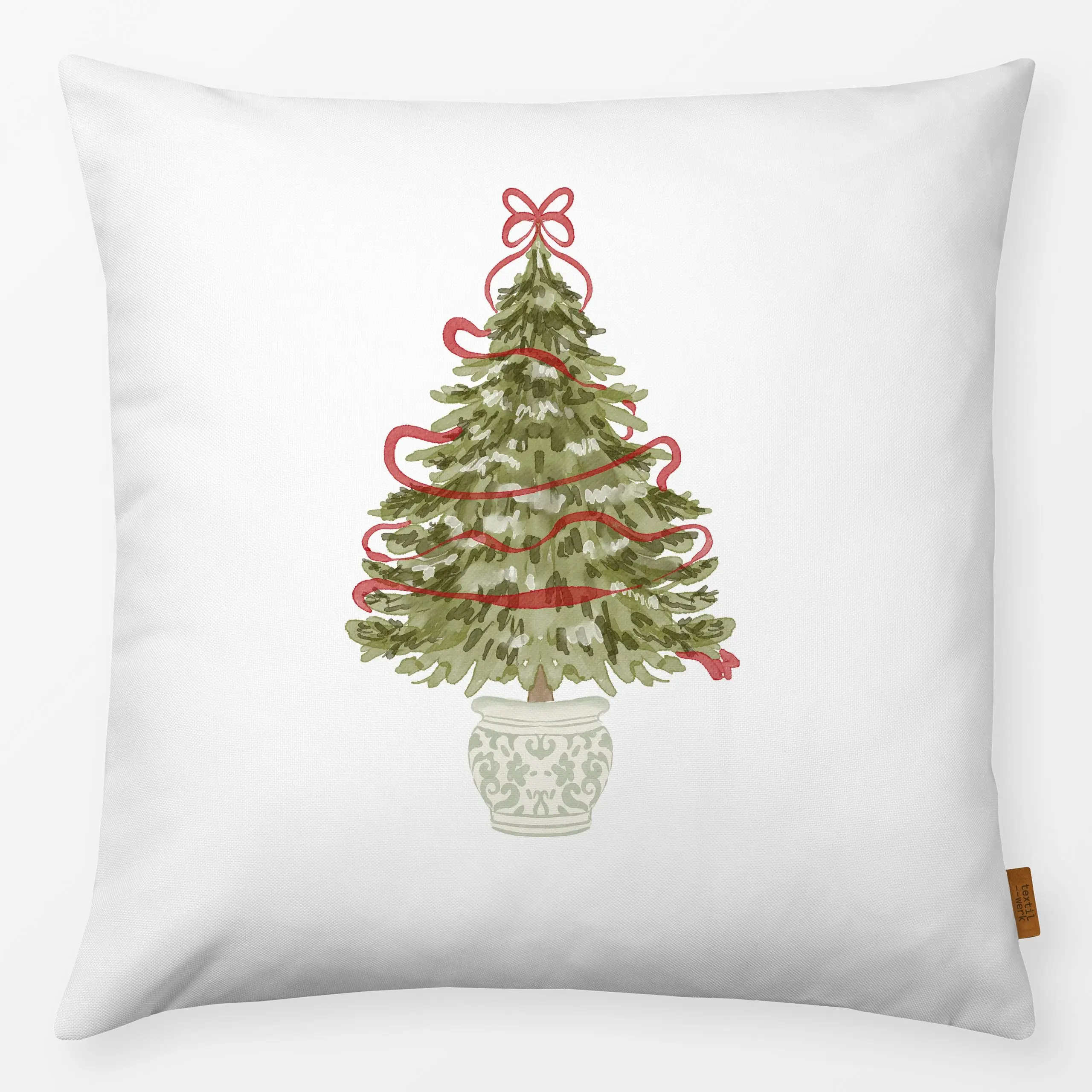 Kissen Weihnachtsbaum Nostalgie 1 - Weihnachten - von „Uta Naumann"; Wasserfarben, Tannenbaum, Weihnachtsbaum, landhaus, wei...