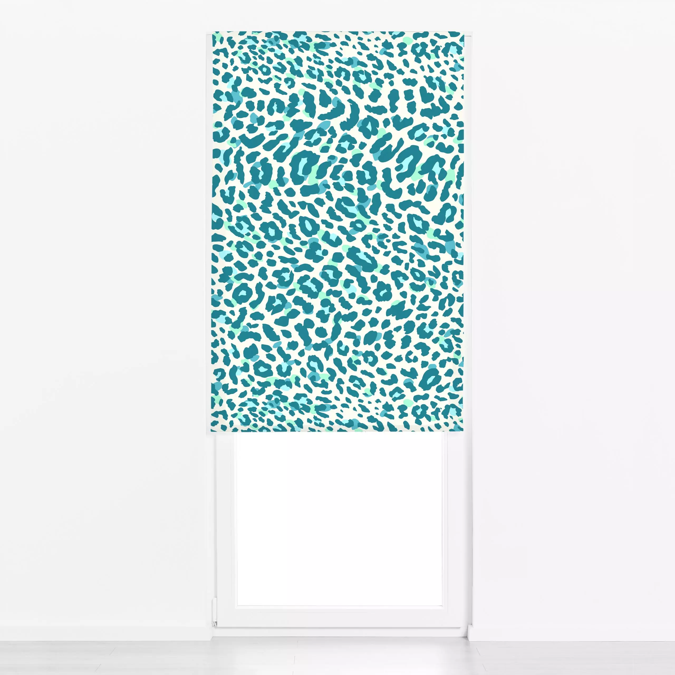 Raffrollo Farbfreude Leopard Animal 2 - Sommer, Tiere, Symbole & Muster - von „Primus Pattern"; Sommer, Leo, Leopard, turkis...