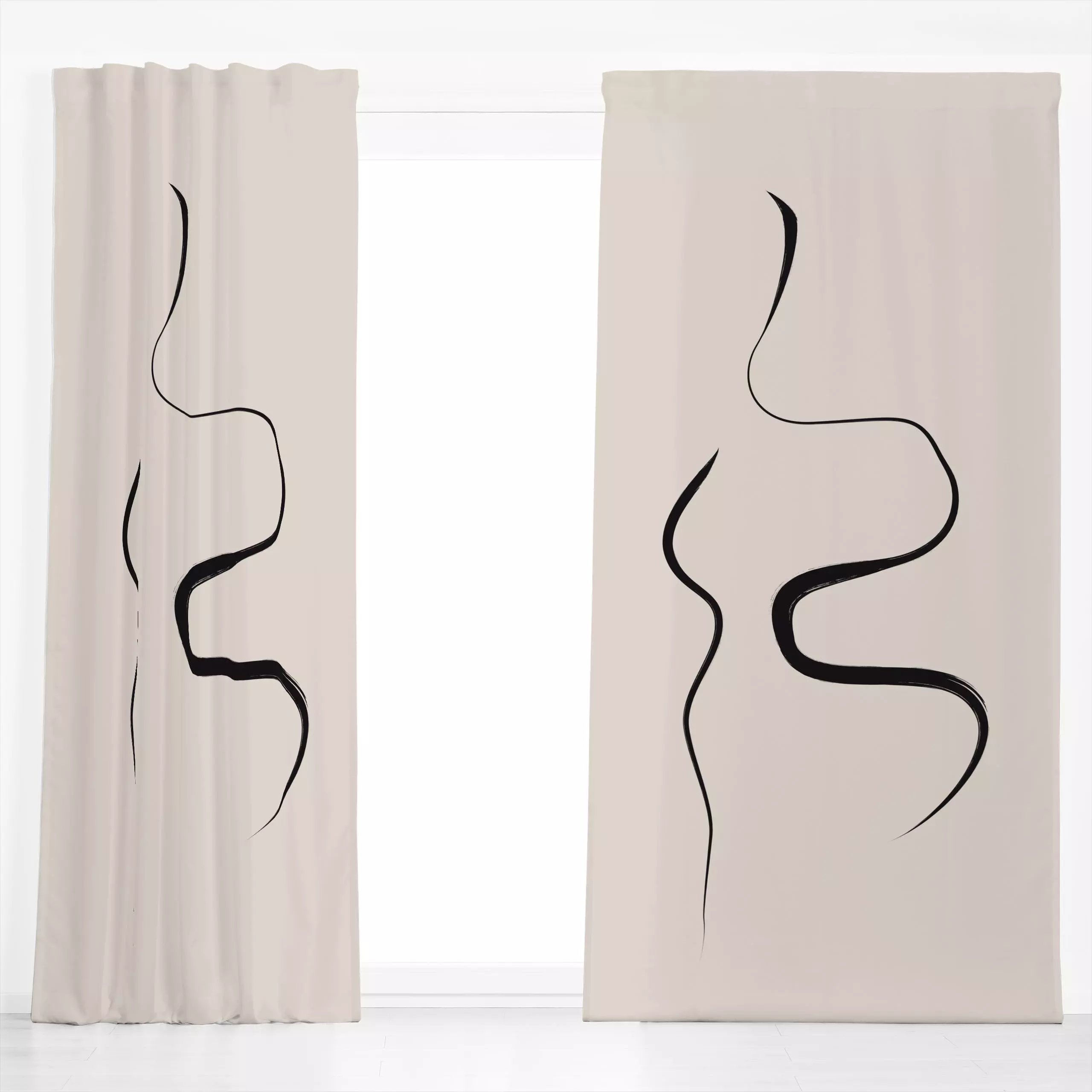 Dekovorhang Ink Strokes 1 Beige And Black - Symbole & Muster - von „Nouveau Prints"; minimal, abstrakt, modern, Nordic, brus...