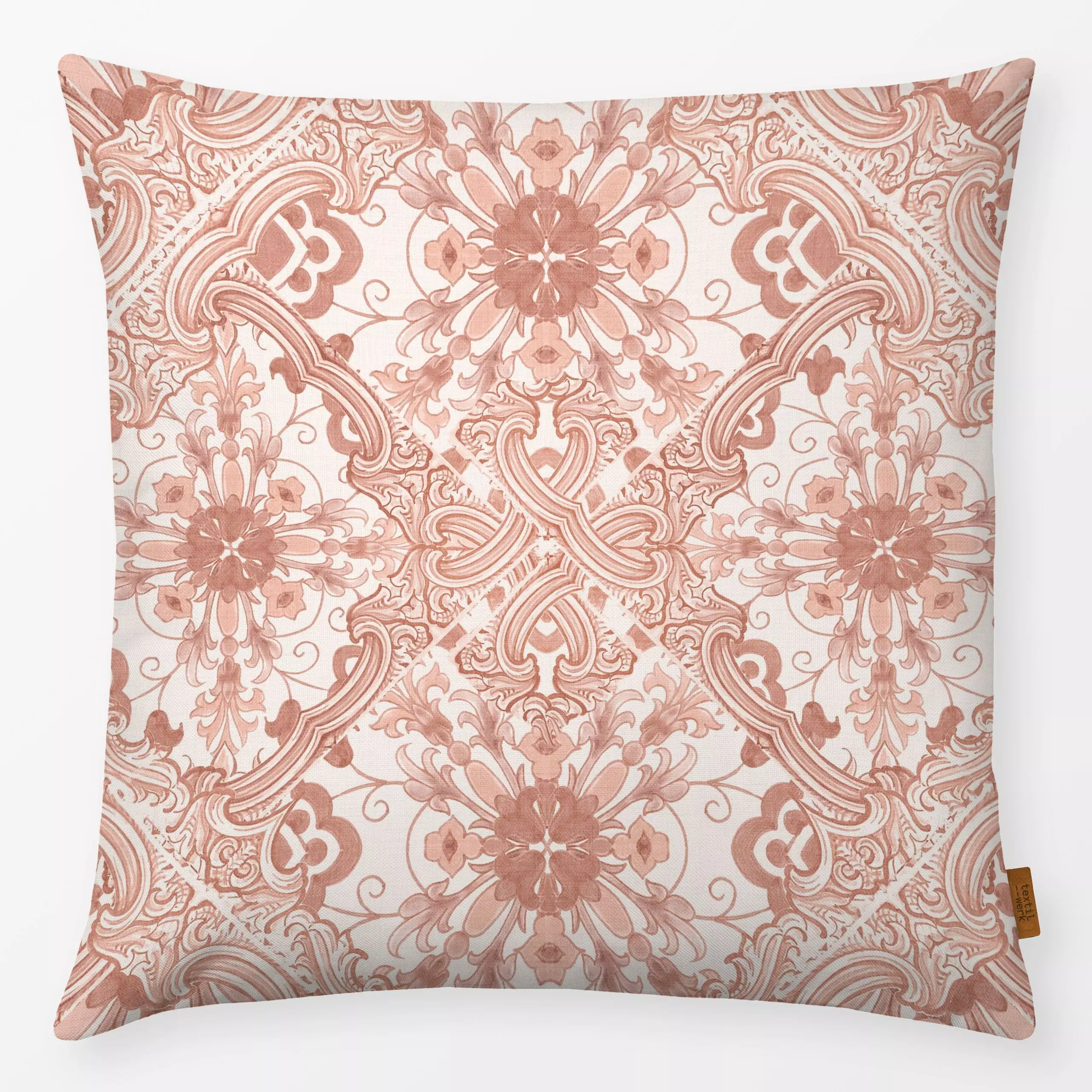 Kissen Baroque Floral Tiles Peach - Symbole & Muster - von „Bloomery Decor"; Blumen, terracotta, Sommer, flowers, fliese, ti...