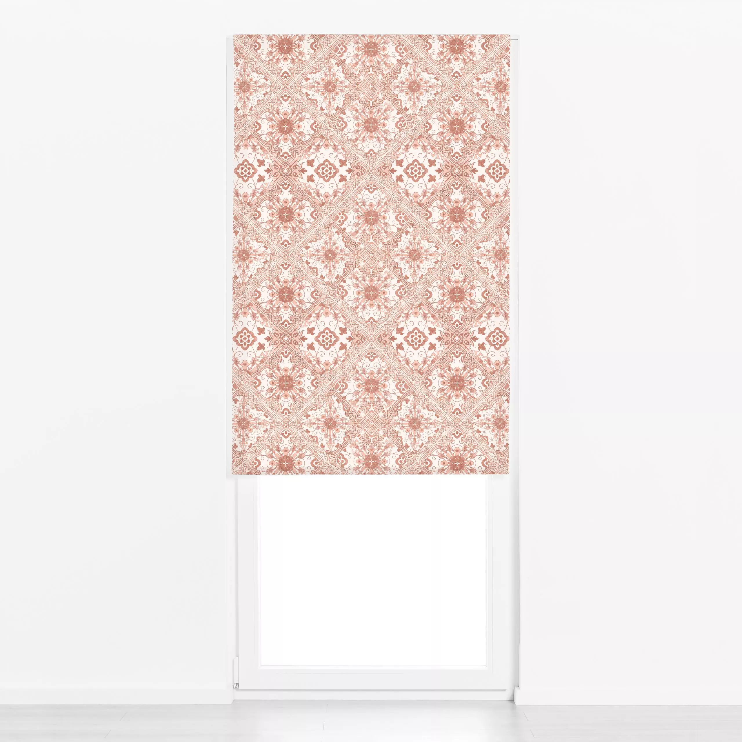 Raffrollo Baroque Floral Tiles Peach - Symbole & Muster - von „Bloomery Decor"; Blumen, terracotta, Sommer, flowers, fliese,...