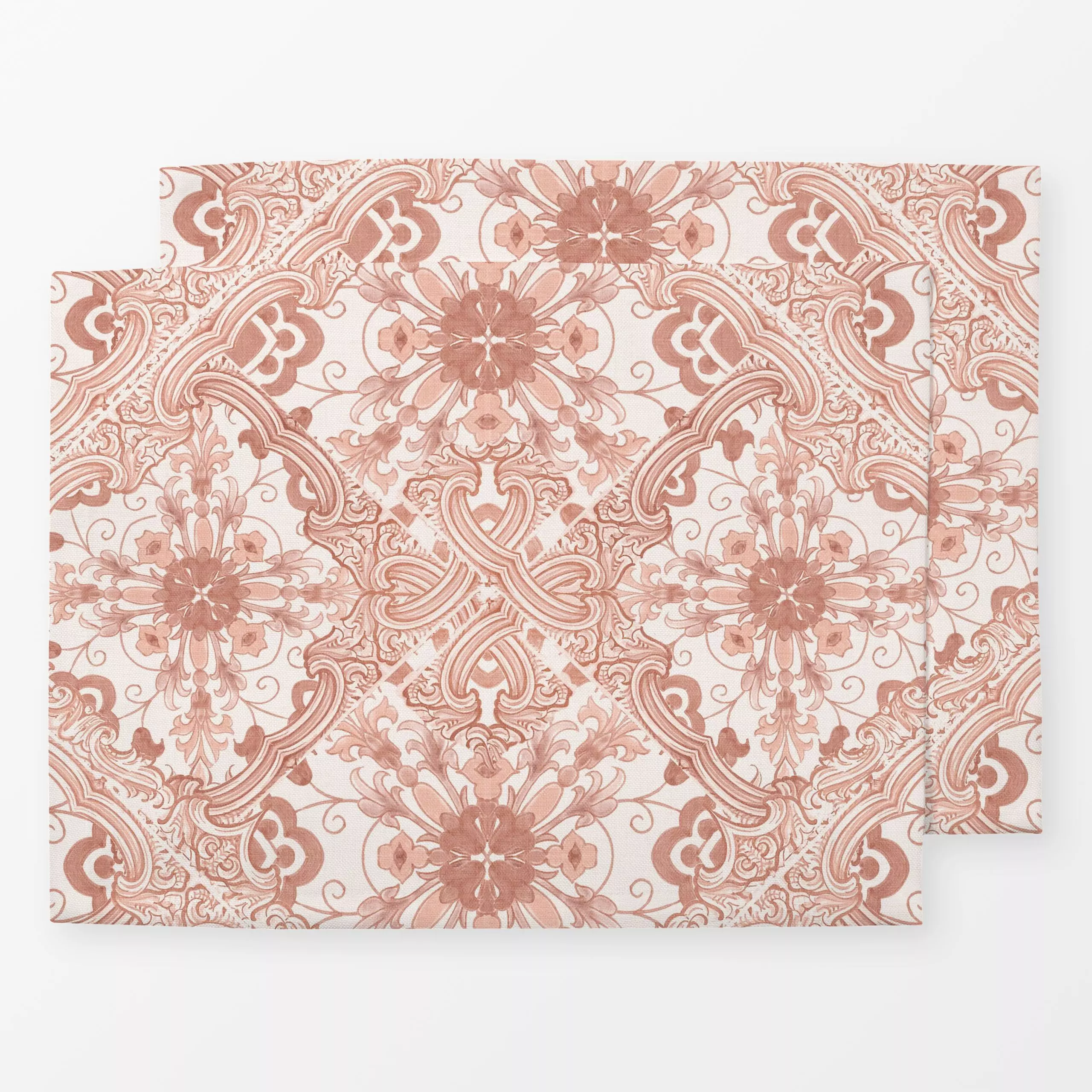 Tischset Baroque Floral Tiles Peach - Symbole & Muster - von „Bloomery Decor"; Blumen, terracotta, Sommer, flowers, fliese, ...