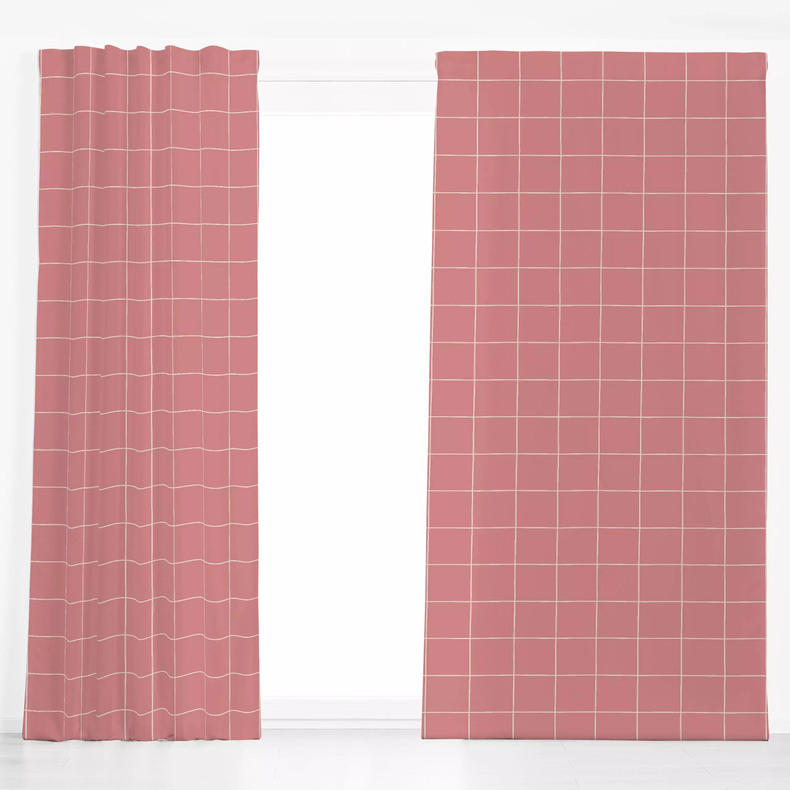 Dekovorhang Minimal Karo Rosa Mauve - Symbole & Muster - von „Studio Kesse"; Linien, Herbst, Scandi, landhaus, klassisch, He...