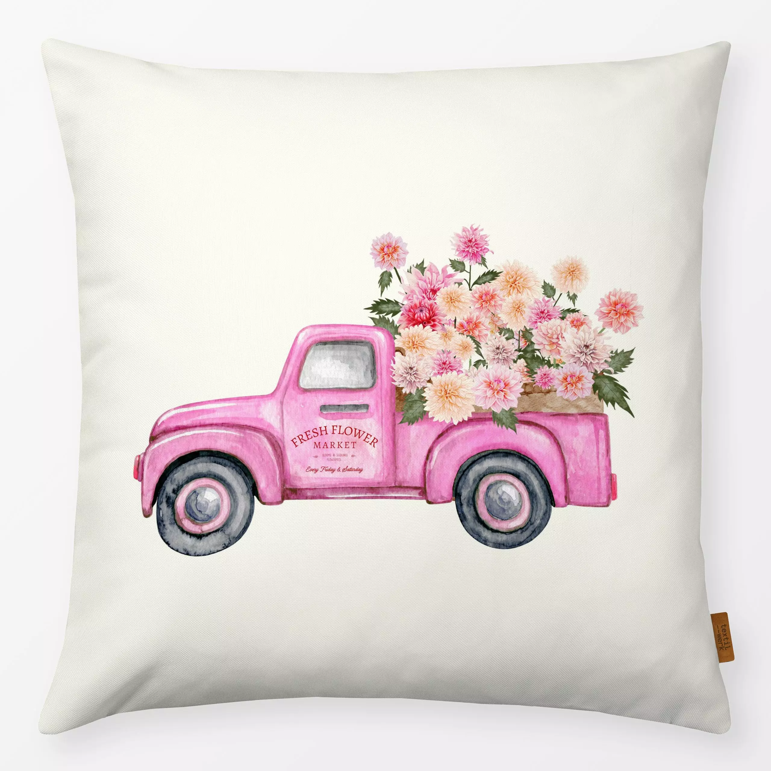 Kissen Blumen Laster Pink Dahlien - Blumen & Florales, Sommer, Sprüche & Schriftzüge - von „Monika Strigel"; Blumen, niedlic...