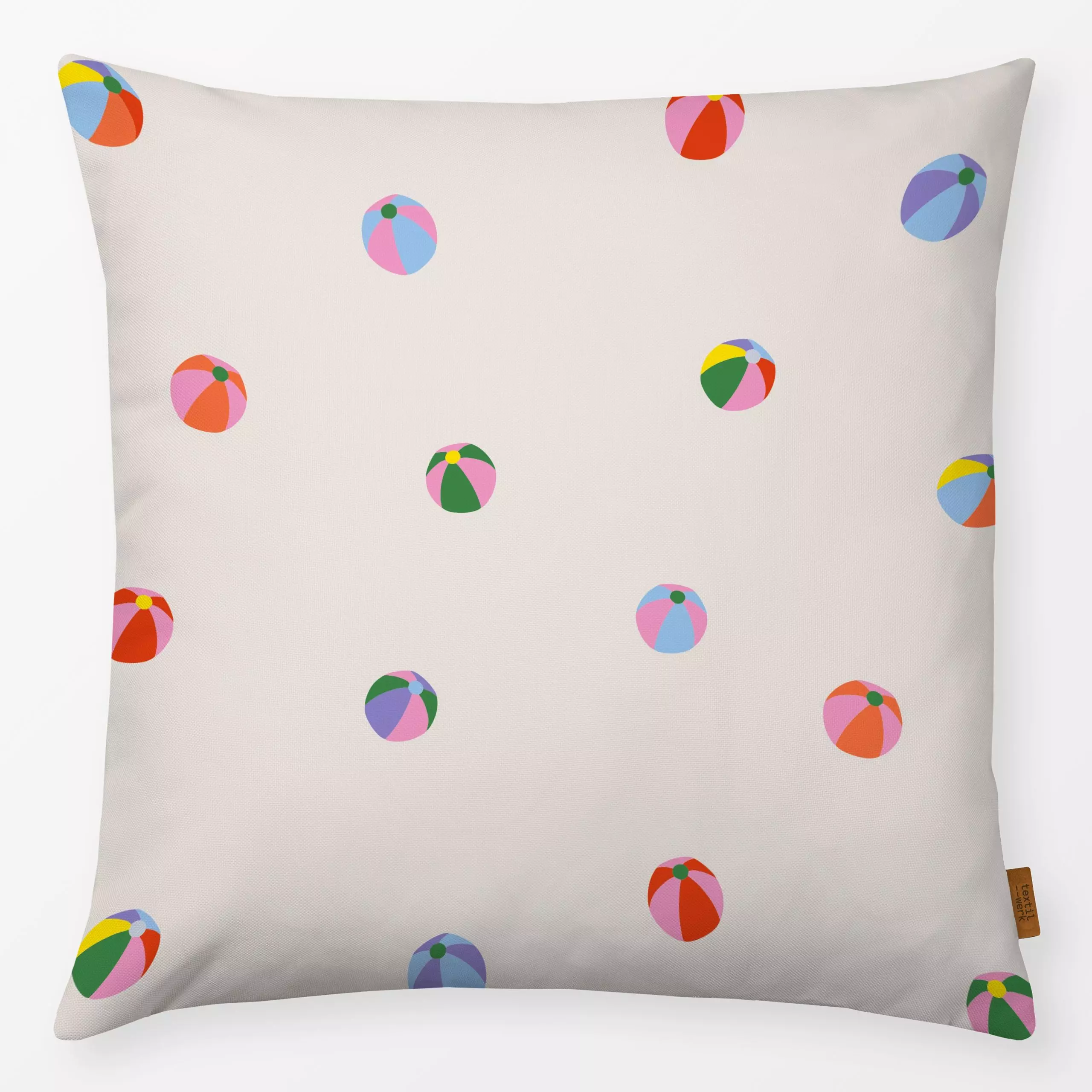 Kissen Wasserball Muster - Sommer - von „textilwerk"; Illustration, skandinavisch, beige, Sommer, bunt, minimalistisch, schl...