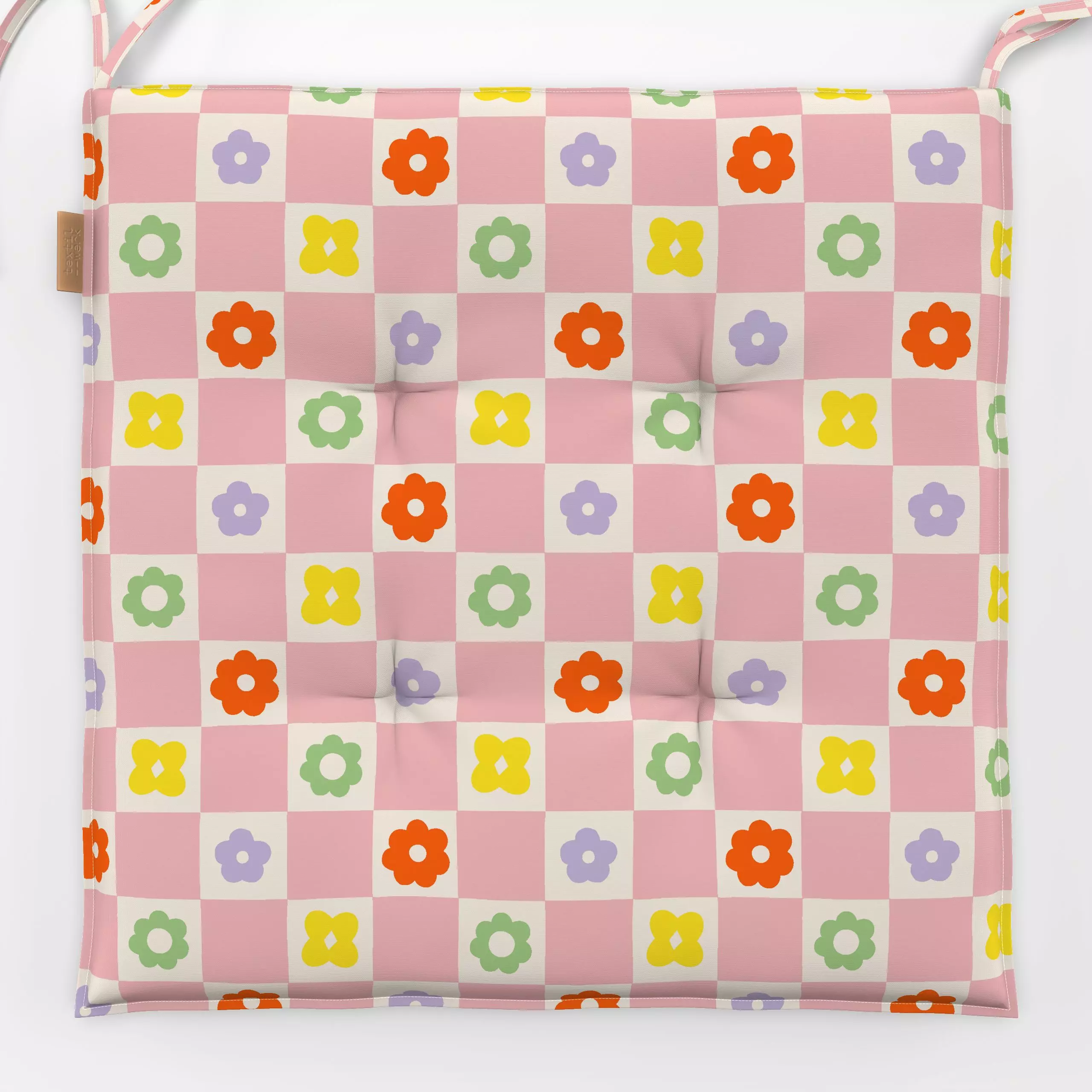 Sitzkissen Schachbrettmuster Blume - Blumen & Florales, Sommer, Pflanzen & Botanik - von „Maren Gross "; Blumen, Retro, tren...