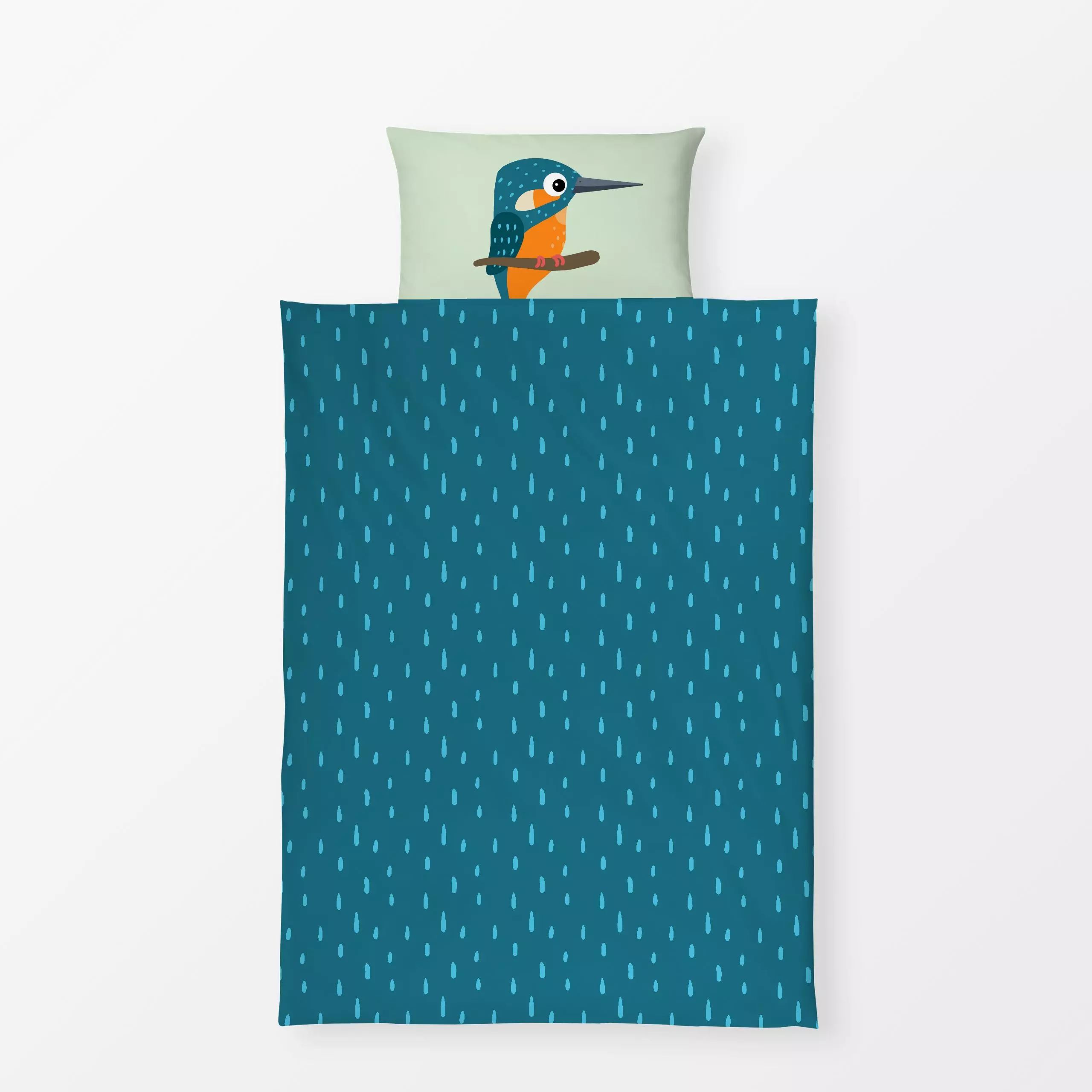 Bettwäsche Eisvogel mit Türkis - Tiere, Symbole & Muster - von „Julia Reyelt"; Zweig, Natur, Textur, minimal, Vogel, Eisvoge...