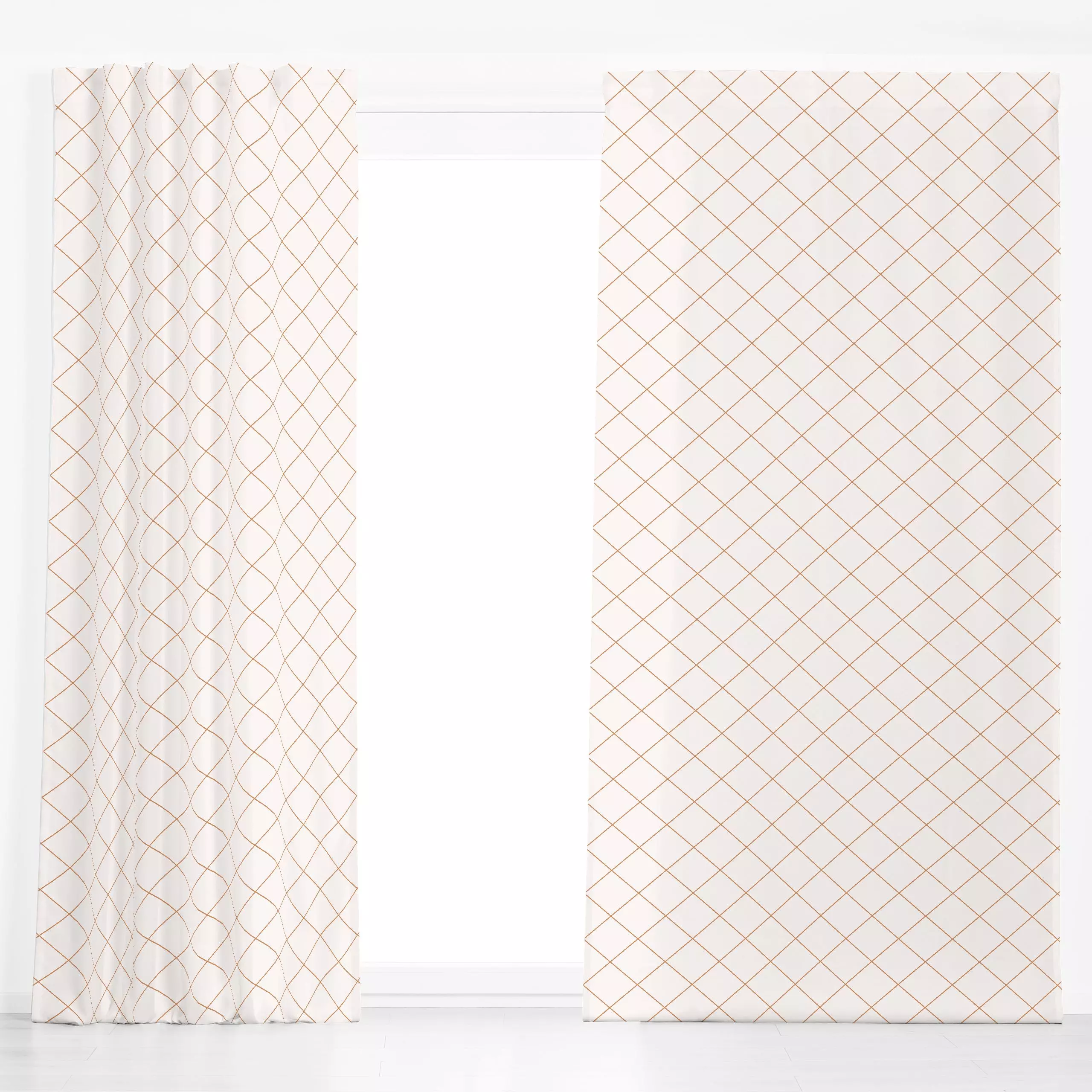 Dekovorhang Karos Braun Beige - Herbst, Symbole & Muster - von „Kathrin Woo"; boho, minimal, Hygge, modern, landhaus, Karos,...