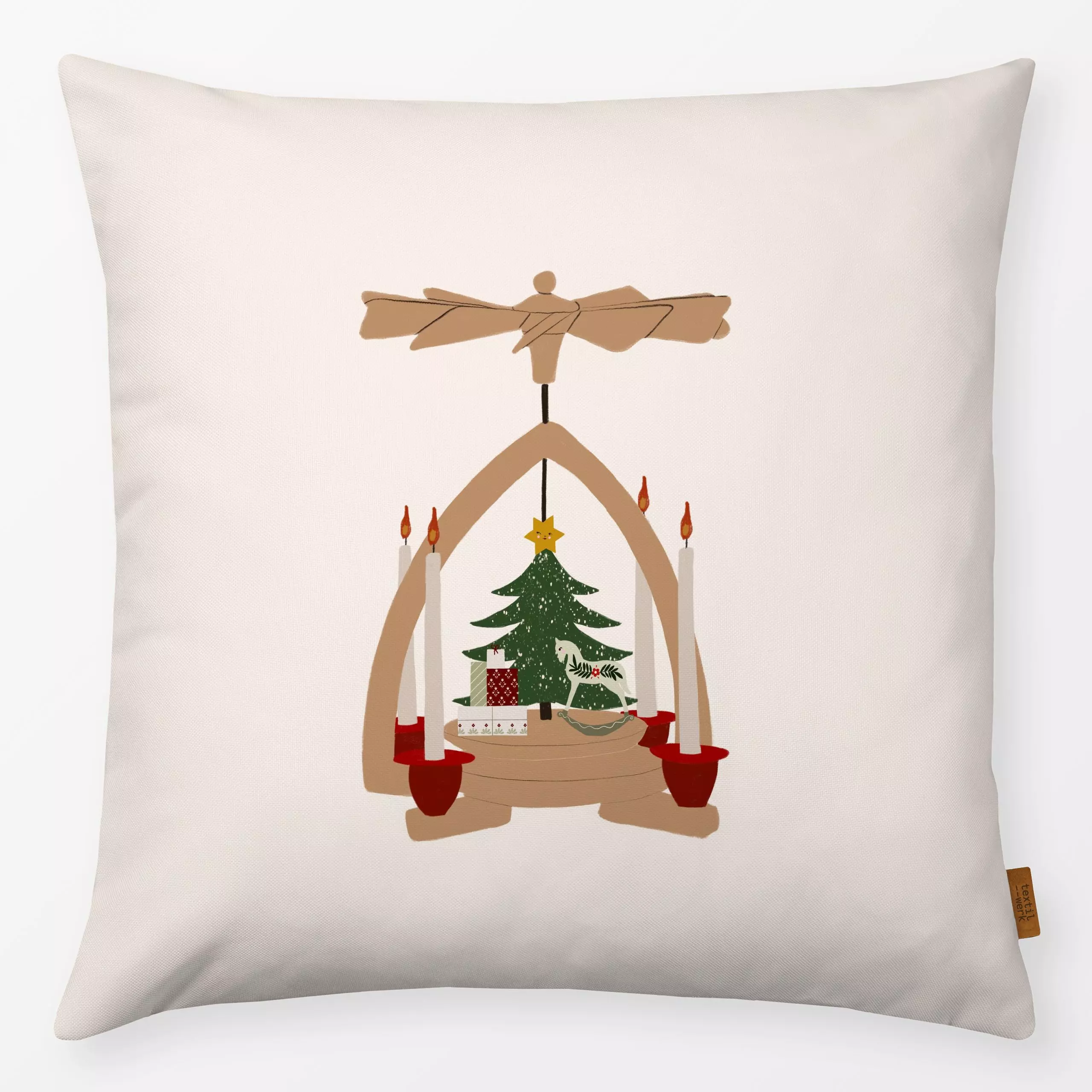 Kissen Weihnachtspyramide Beige - Weihnachten - von „Sophie Augustin Illustration"; Weihnachten, weihnachtlich, Weihnachtsde...