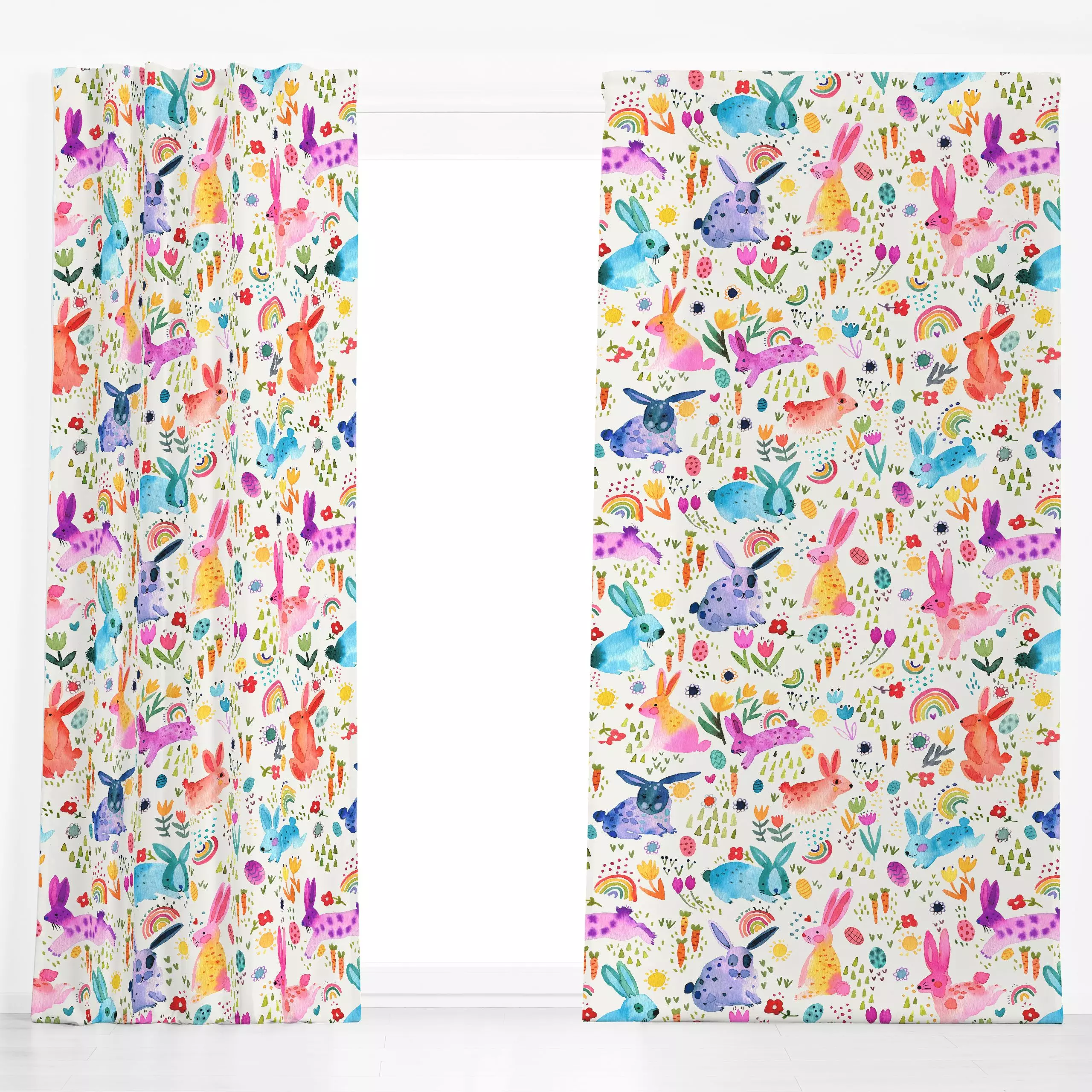 Dekovorhang Oster Hasen Kinder Bunt - Frühling, Kinderzimmer & Motive für Kinder, Tiere - von „Ninola Design "; Kinder, Blum...