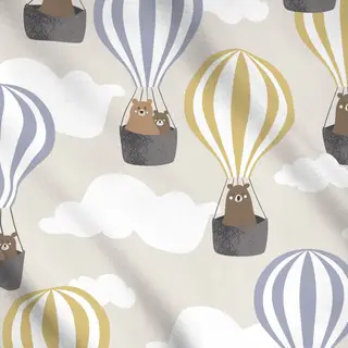 Meterware Bären im Heißluftballon Beige