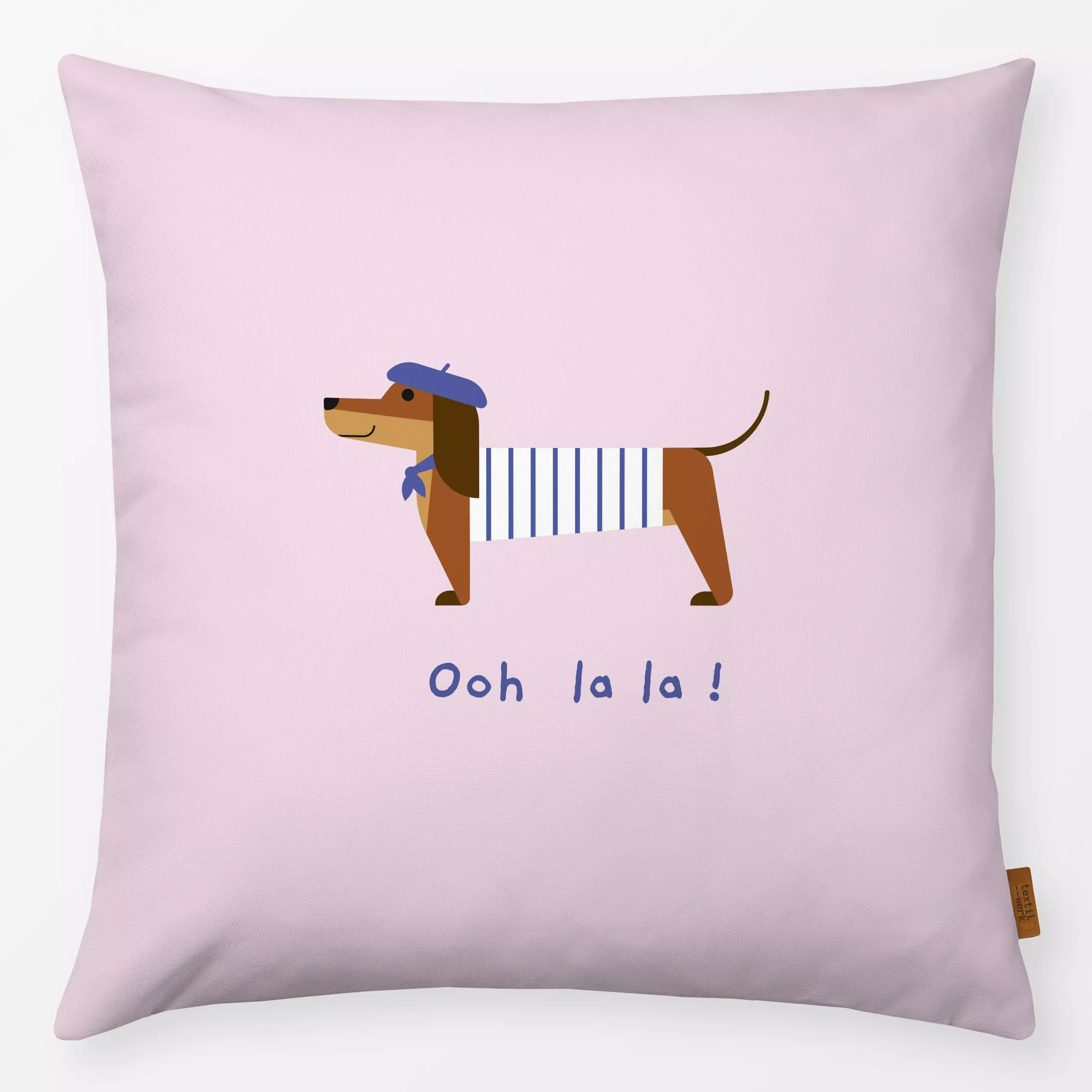 Kissen Dackel Ooh lala rosa - Liebe, Romantik & Pride, Sommer, Tiere - von „Carolin Vonhoff"; Hund, niedlich, typografie, ma...