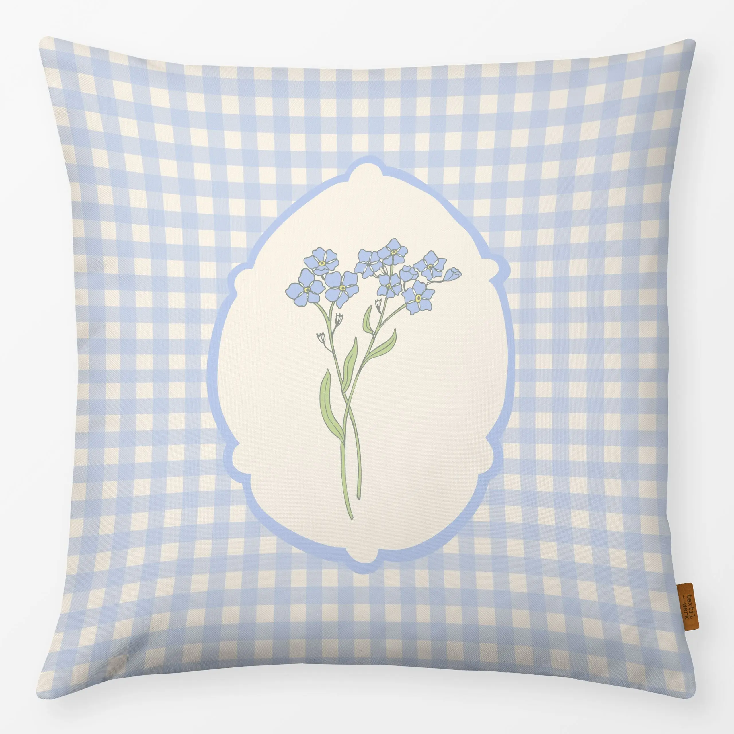 Kissen Vergissmeinicht Gingham - Frühling, Pflanzen & Botanik, Ostern - von „Anna Petersen"; Leinen, Vergissmeinnicht, landh...