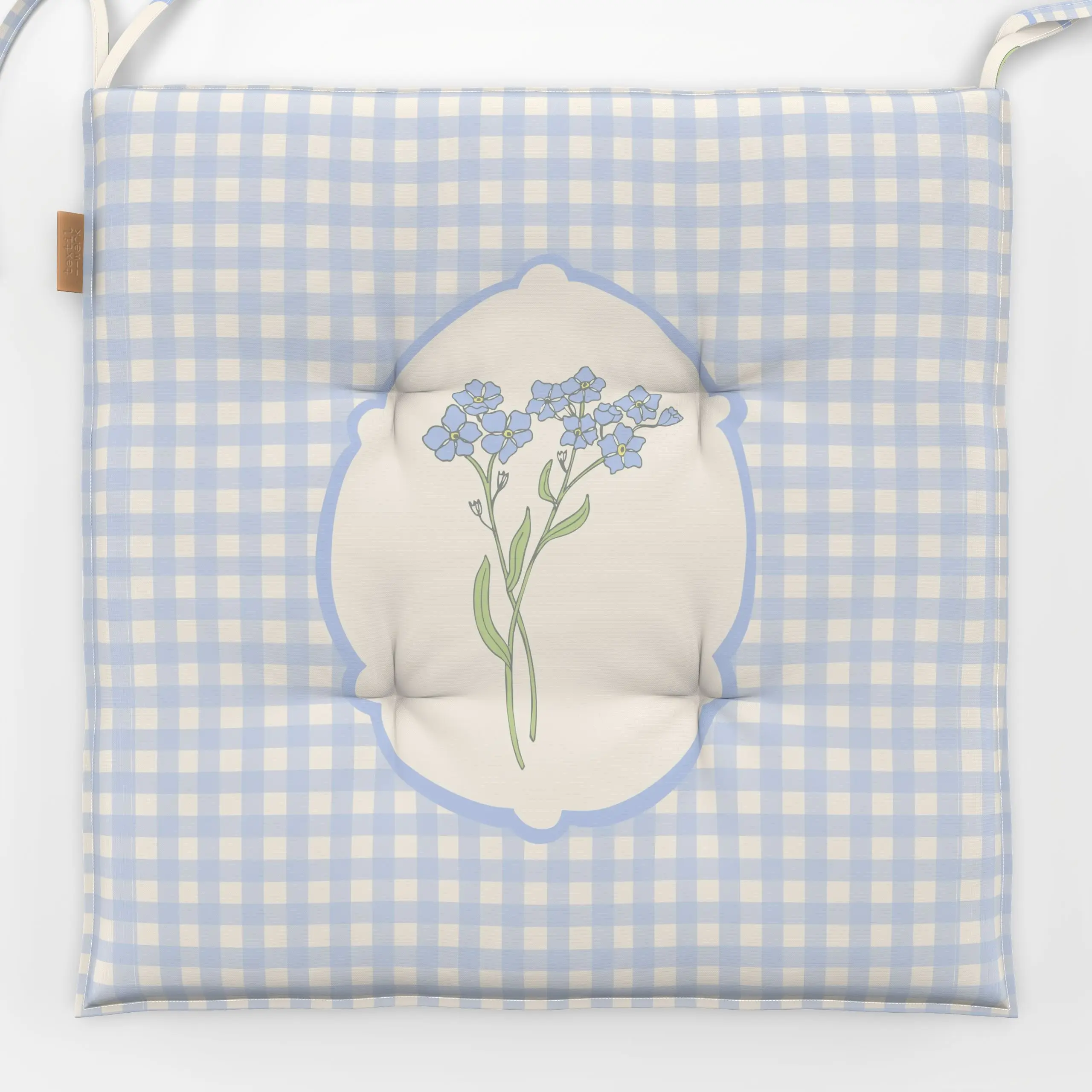 Sitzkissen Vergissmeinicht Gingham - Frühling, Pflanzen & Botanik, Ostern - von „Anna Petersen"; Leinen, Vergissmeinnicht, l...