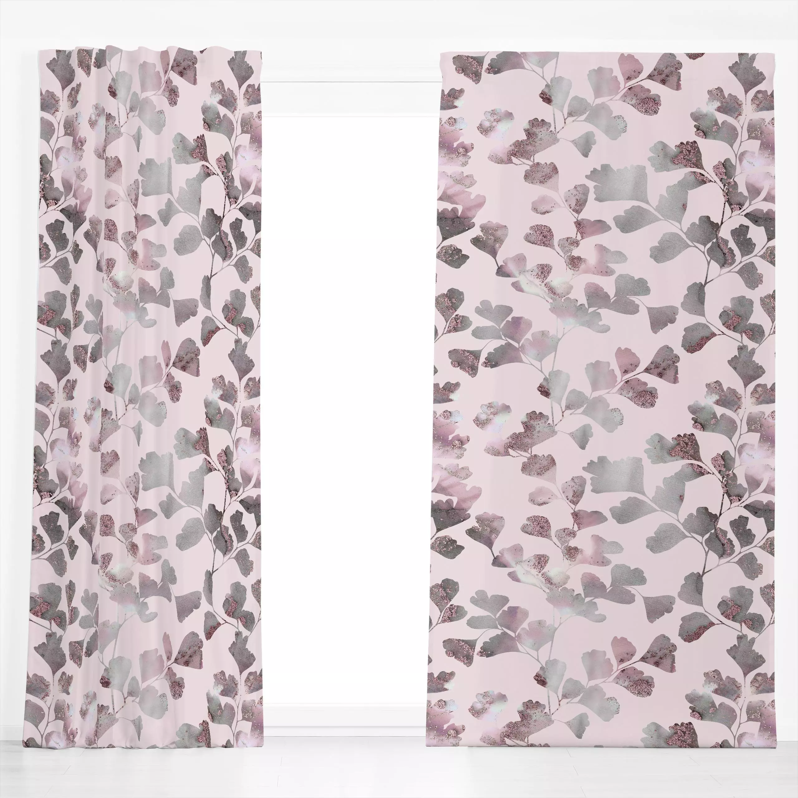 Dekovorhang Rosa Frauenhaarfarn - Blumen & Florales, Sommer - von „Andrea Haase"; Natur, rosa, Blätter, Sommer, floral, Rank...