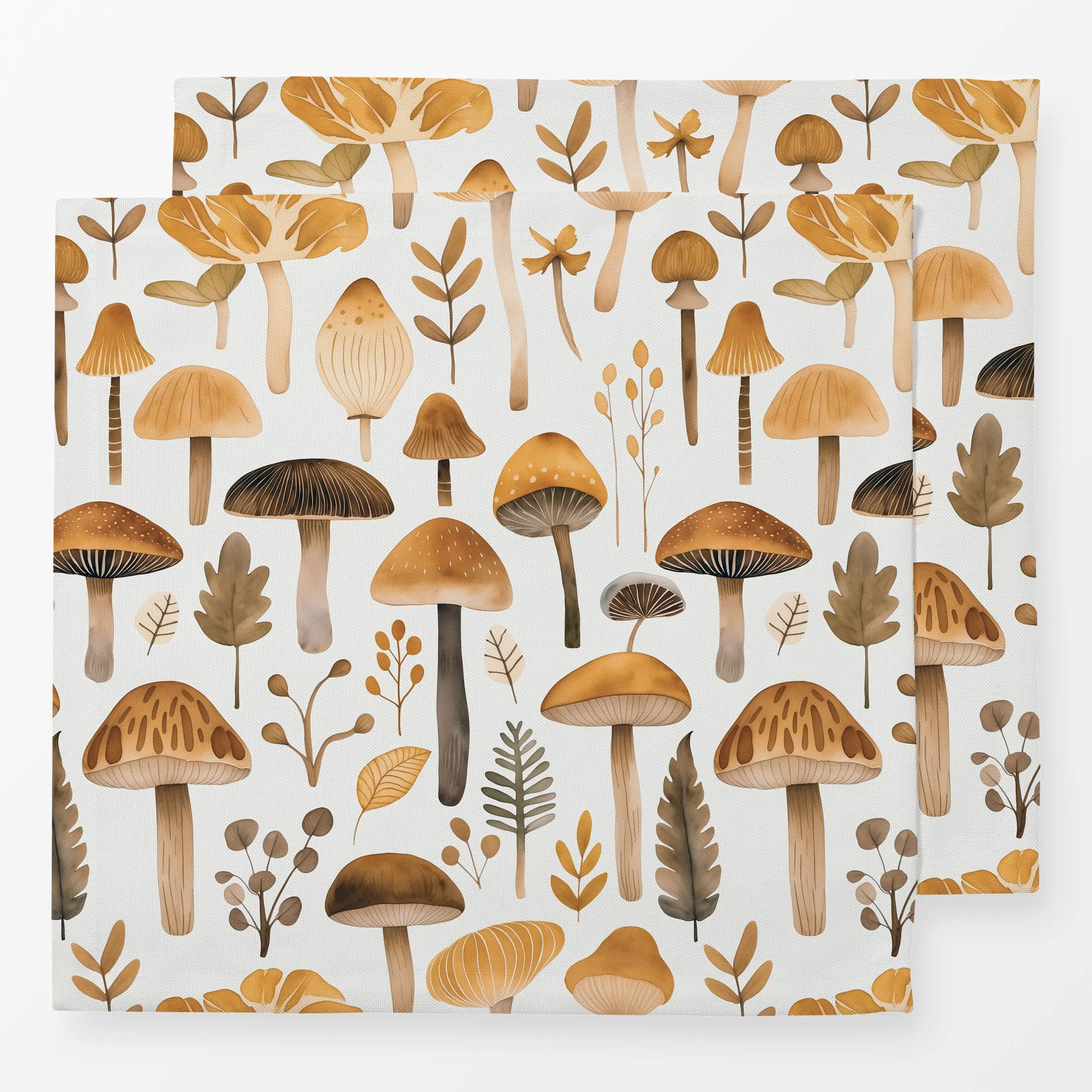 Servietten Mushroom Woodland Brown - Herbst, Pflanzen & Botanik - von „Andrea Haase"; Aquarell, Blätter, Laub, Wald, Cozy, H...