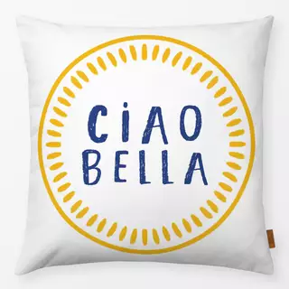 Kissen Ciao Bella Lettering Gelb Blau