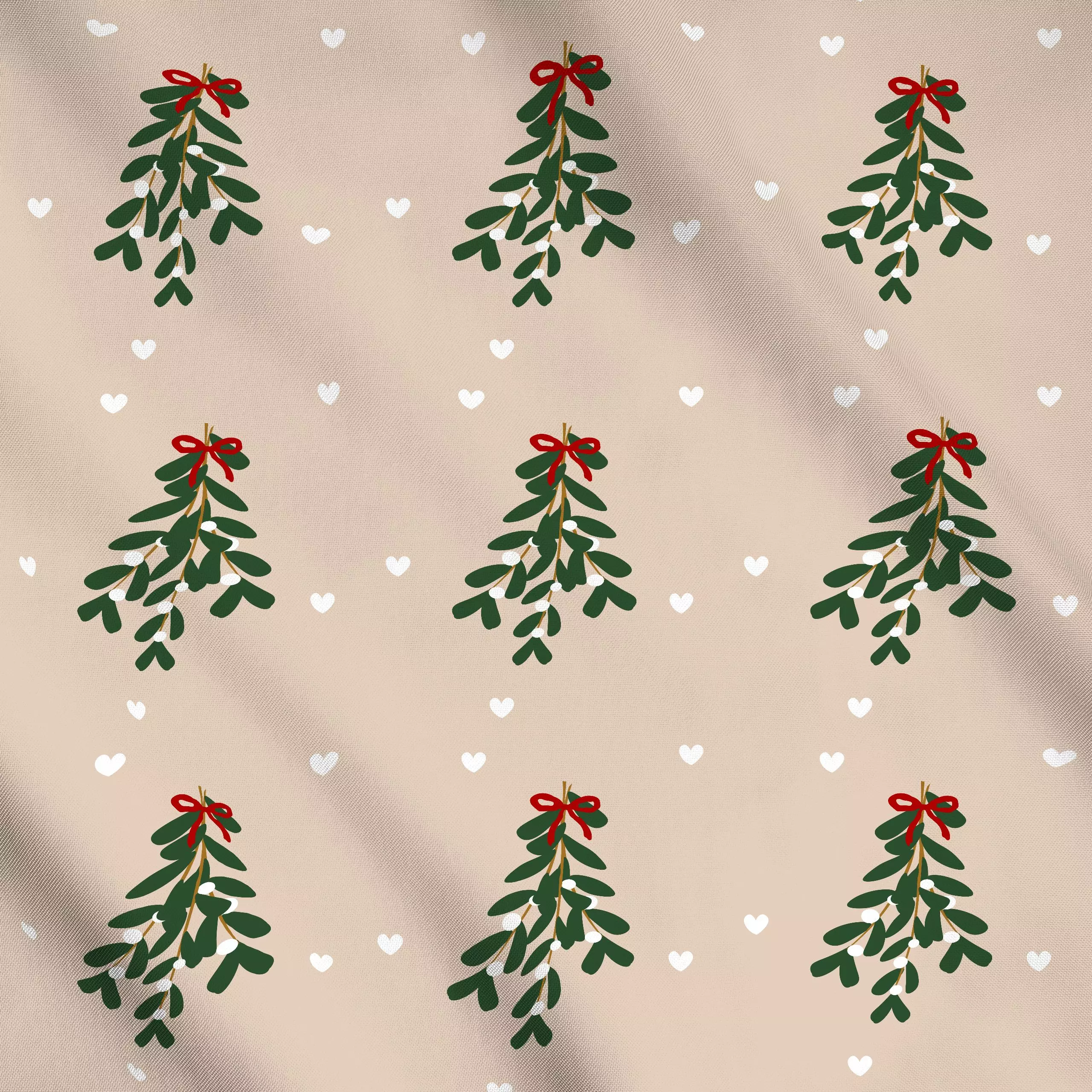 Meterware Mistelzweig Herzen Beige - Weihnachten, Winter - von „Alisa Knöß"; Herzen, Hochzeit, Weihnachtsdeko, verliebt, Ver...