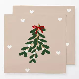 Servietten Mistelzweig Herzen Beige