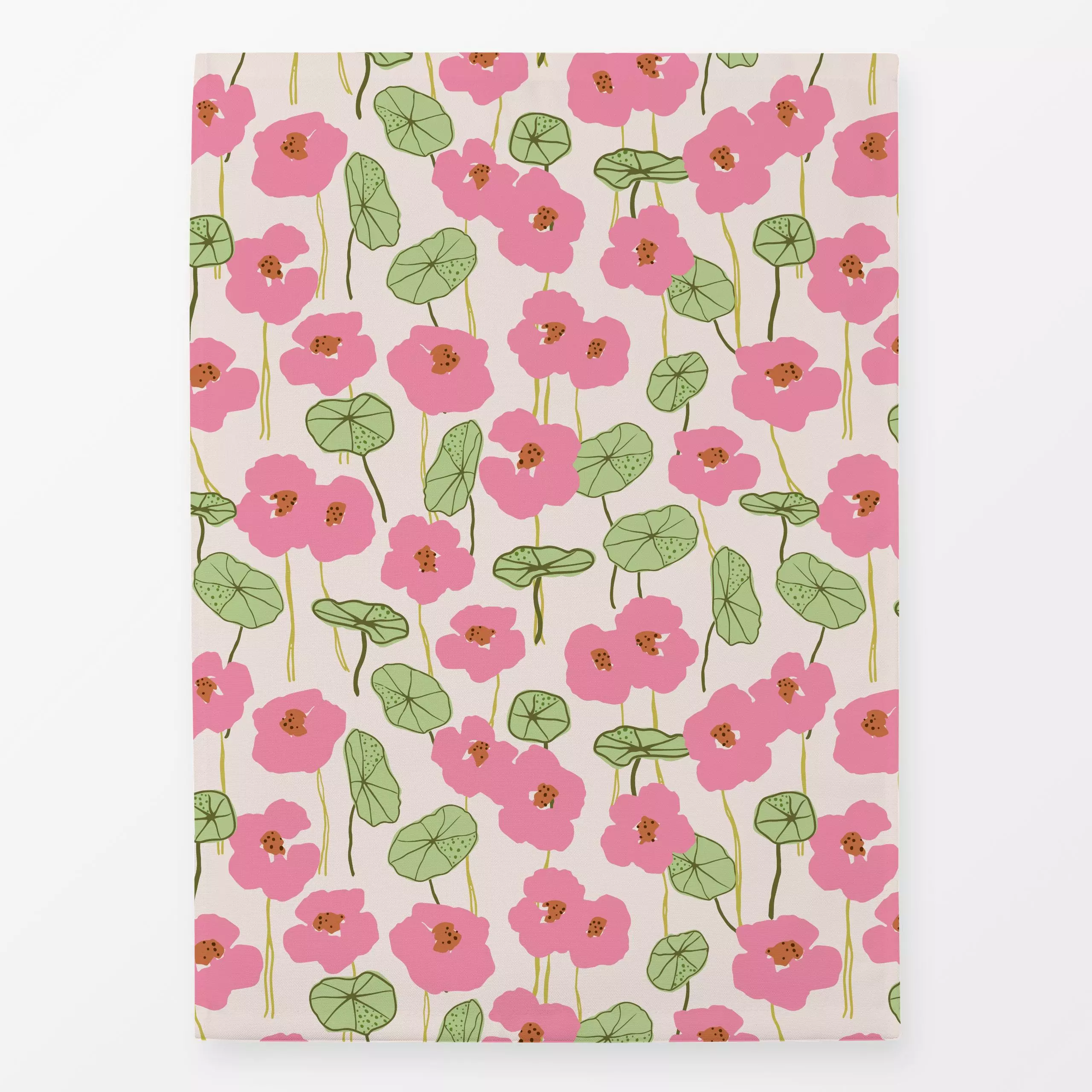 Geschirrtücher Nasturtiums pink green - Blumen & Florales, Symbole & Muster - von „Kathrin Woo"; Muster, Blumen, modern, flo...