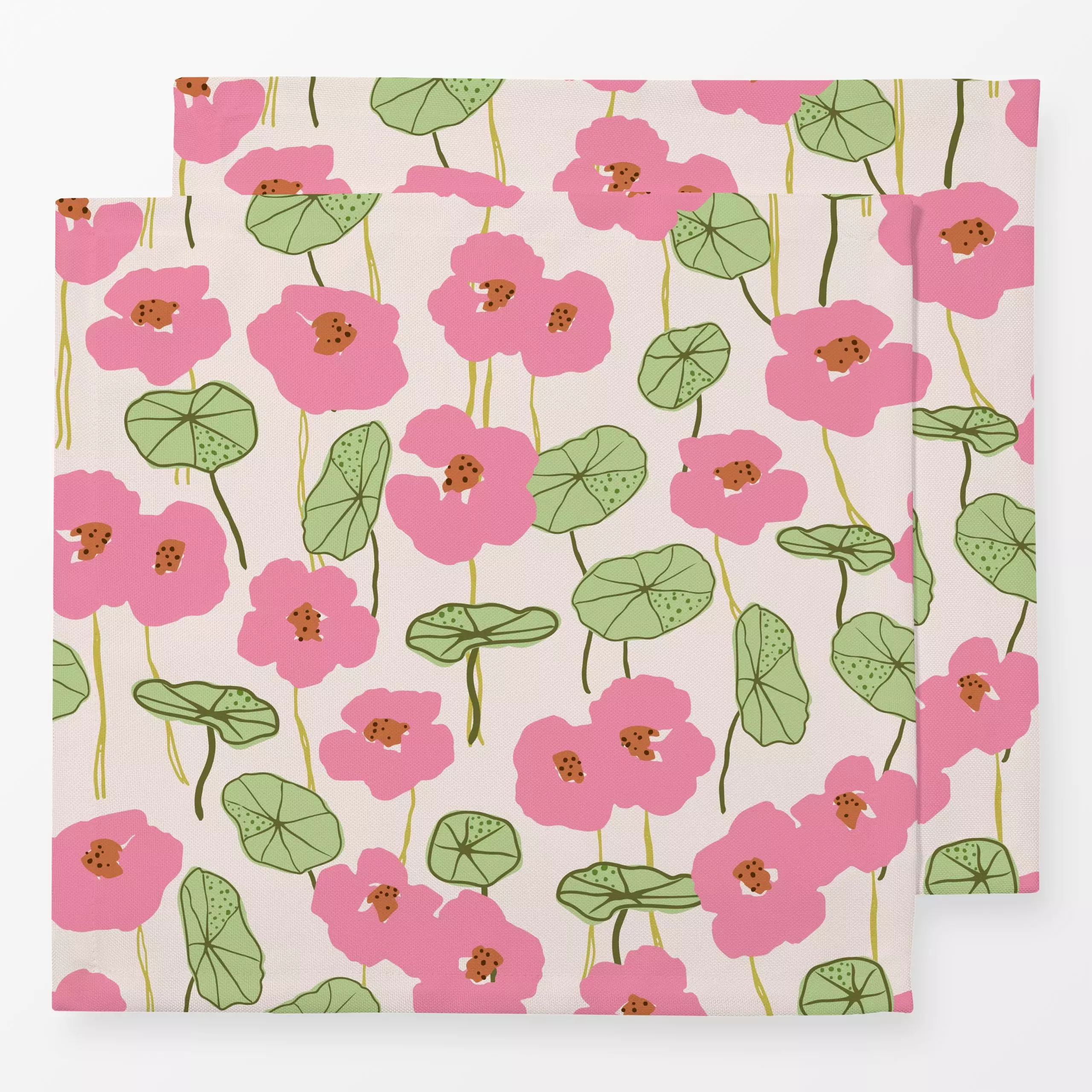 Servietten Nasturtiums pink green - Blumen & Florales, Symbole & Muster - von „Kathrin Woo"; Muster, Blumen, modern, floral,...