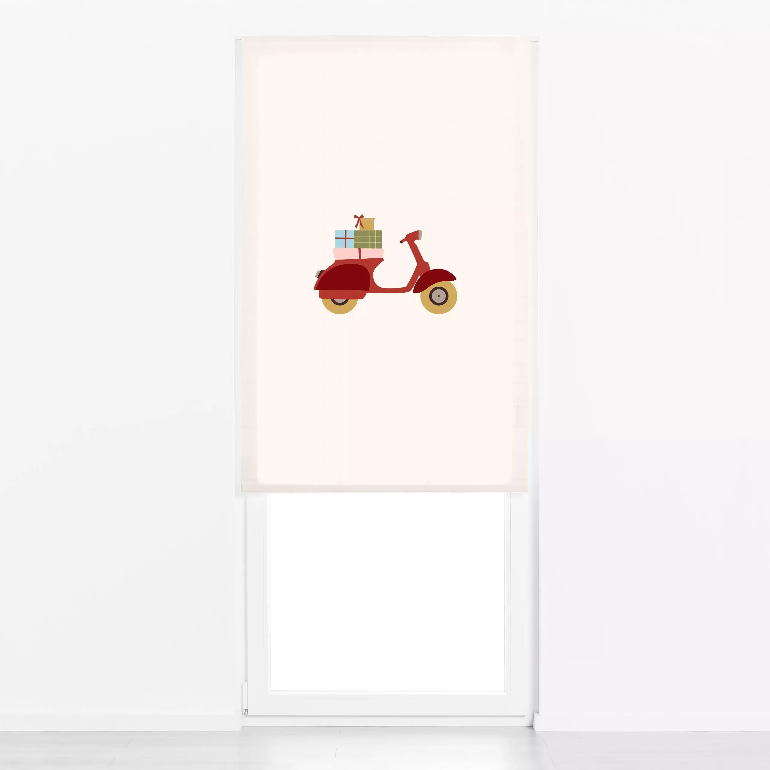 Raffrollo Scooter with Gifts - Weihnachten, Winter - von „Jana Moßmann"; Weihnachten, weihnachtlich, schleife, Vespa, roller...