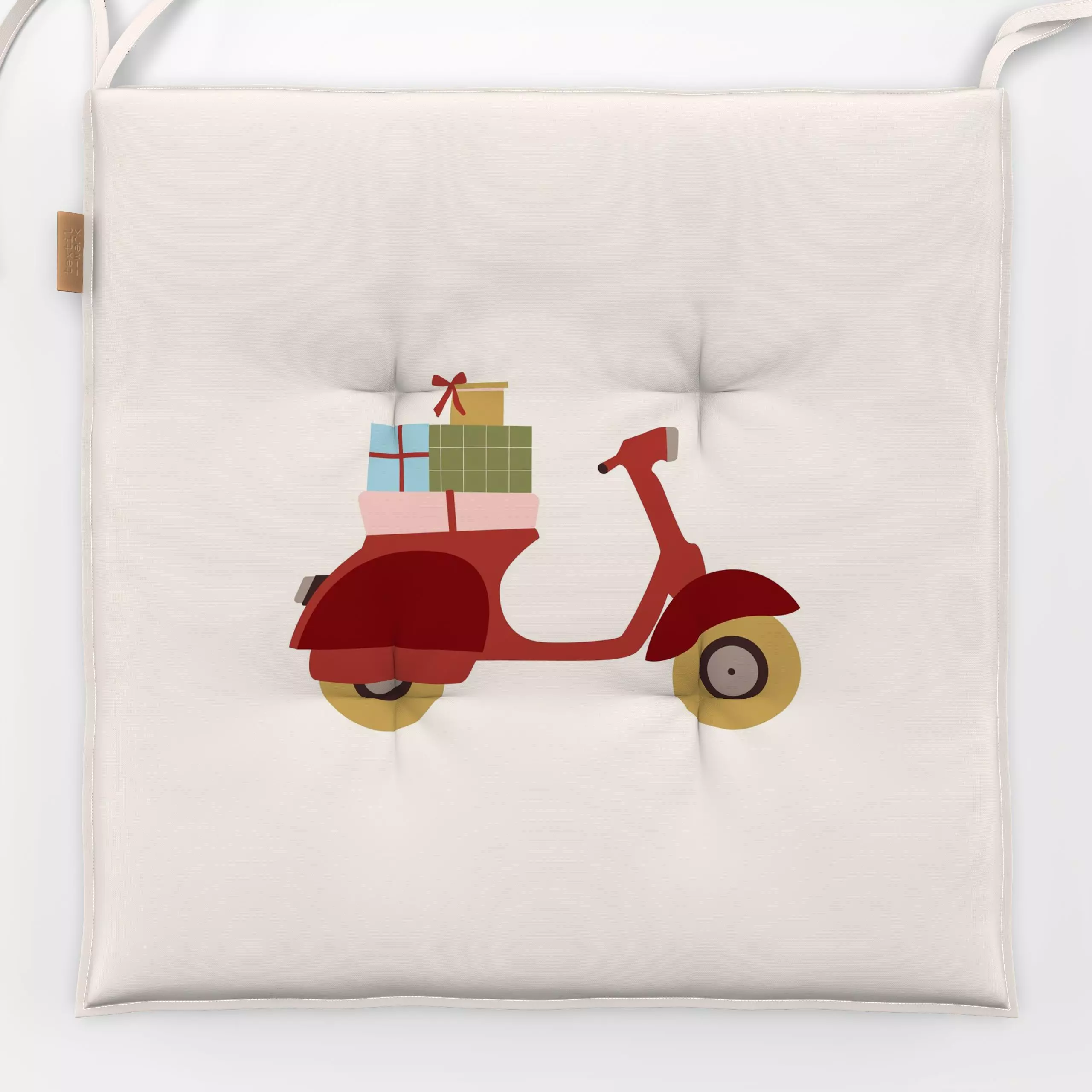 Sitzkissen Scooter with Gifts - Weihnachten, Winter - von „Jana Moßmann"; Weihnachten, weihnachtlich, schleife, Vespa, rolle...