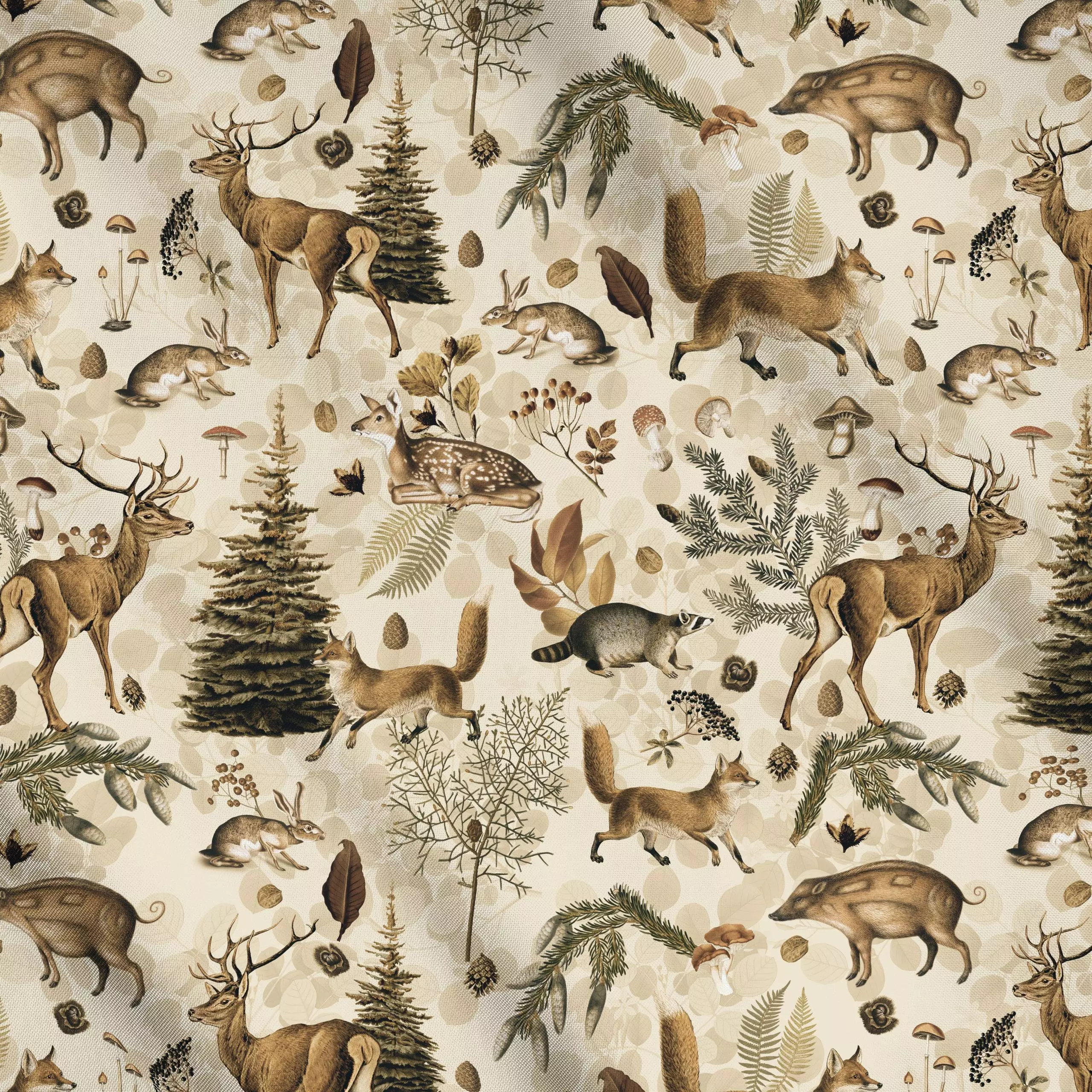 Meterware Fall Forest Impressions - Herbst, Natur & Landschaft, Tiere - von „Andrea Haase"; Wald, Hase, Fuchs, Wildtiere, be...