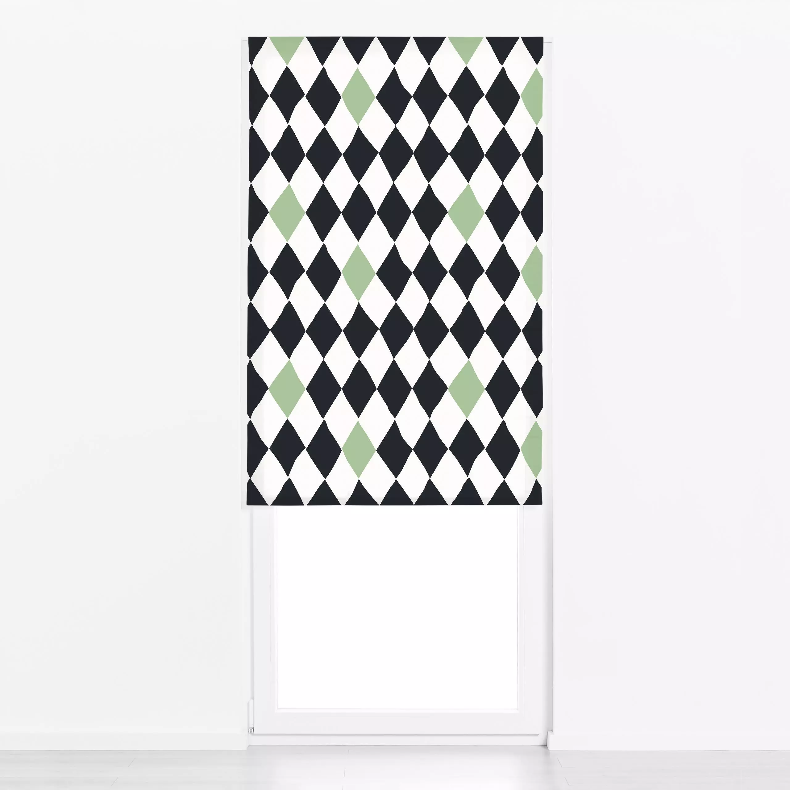 Raffrollo Raute - Symbole & Muster - von „Andrea Liesert"; Kinder, Kinderzimmer, Raute, minimalistisch, grun, Schwarzweiss, ...