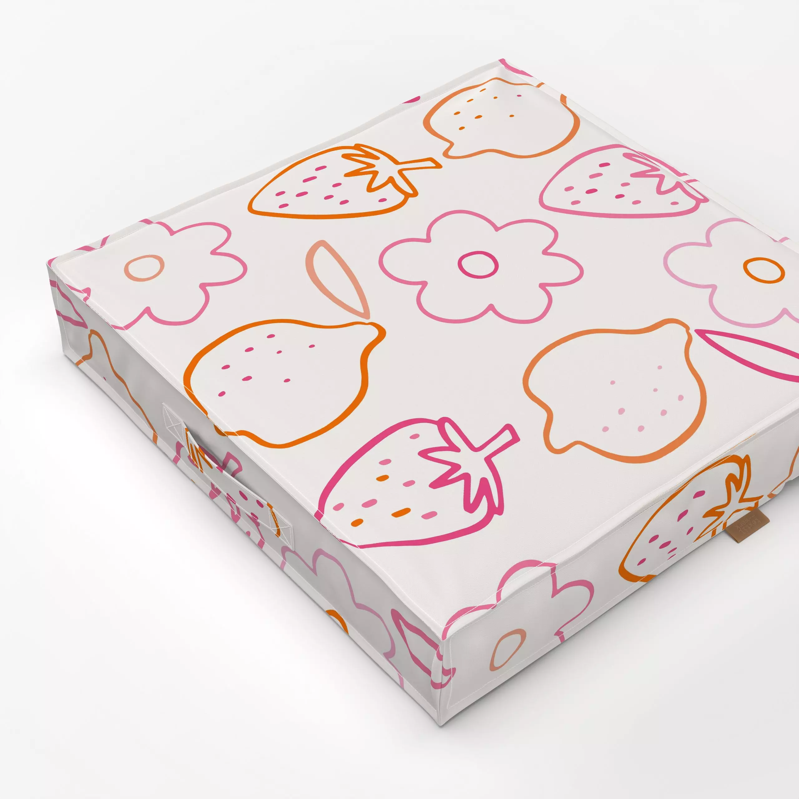 Bodenkissen Blumen Erdbeeren Allover rosa - Blumen & Florales, Sommer - von „Kruth Design"; Blumen, Erdbeeren, Zitronen, Gar...
