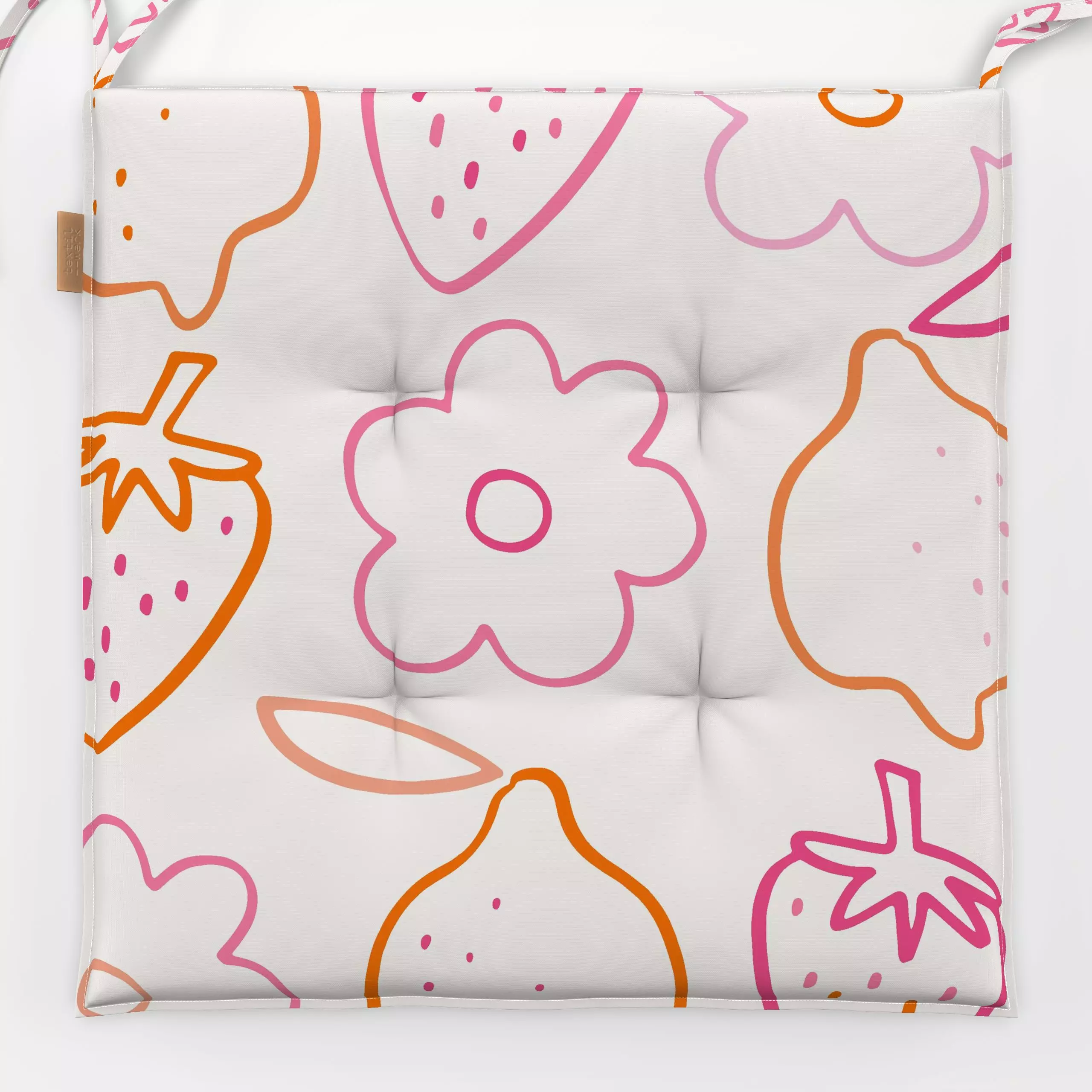 Sitzkissen Blumen Erdbeeren Allover rosa - Blumen & Florales, Sommer - von „Kruth Design"; Blumen, Erdbeeren, Zitronen, Gart...