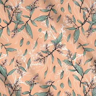Meterware Blumen und Blätter peach fuzz