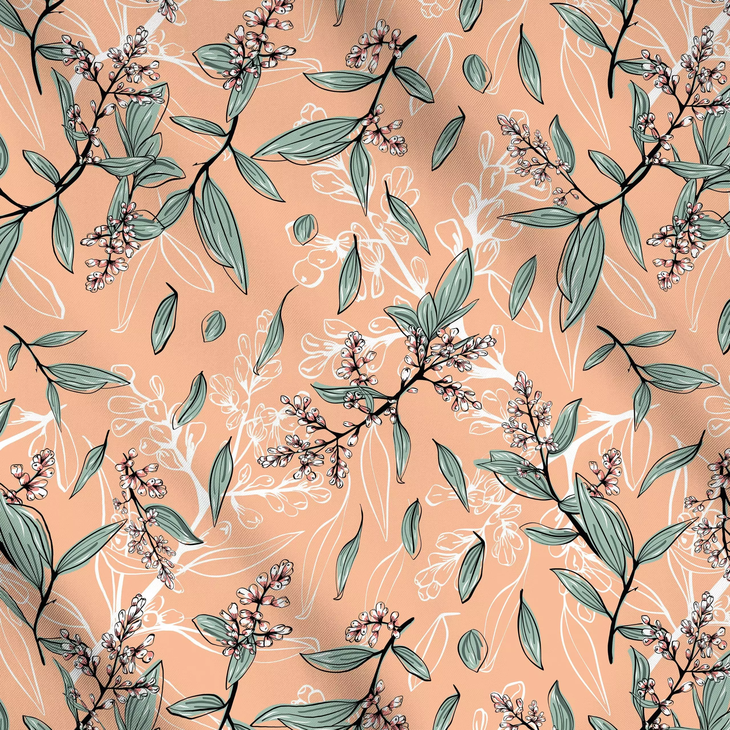 Meterware Blumen und Blätter peach fuzz - Blumen & Florales, Symbole & Muster, Pflanzen & Botanik - von „Kantioler Design"; ...