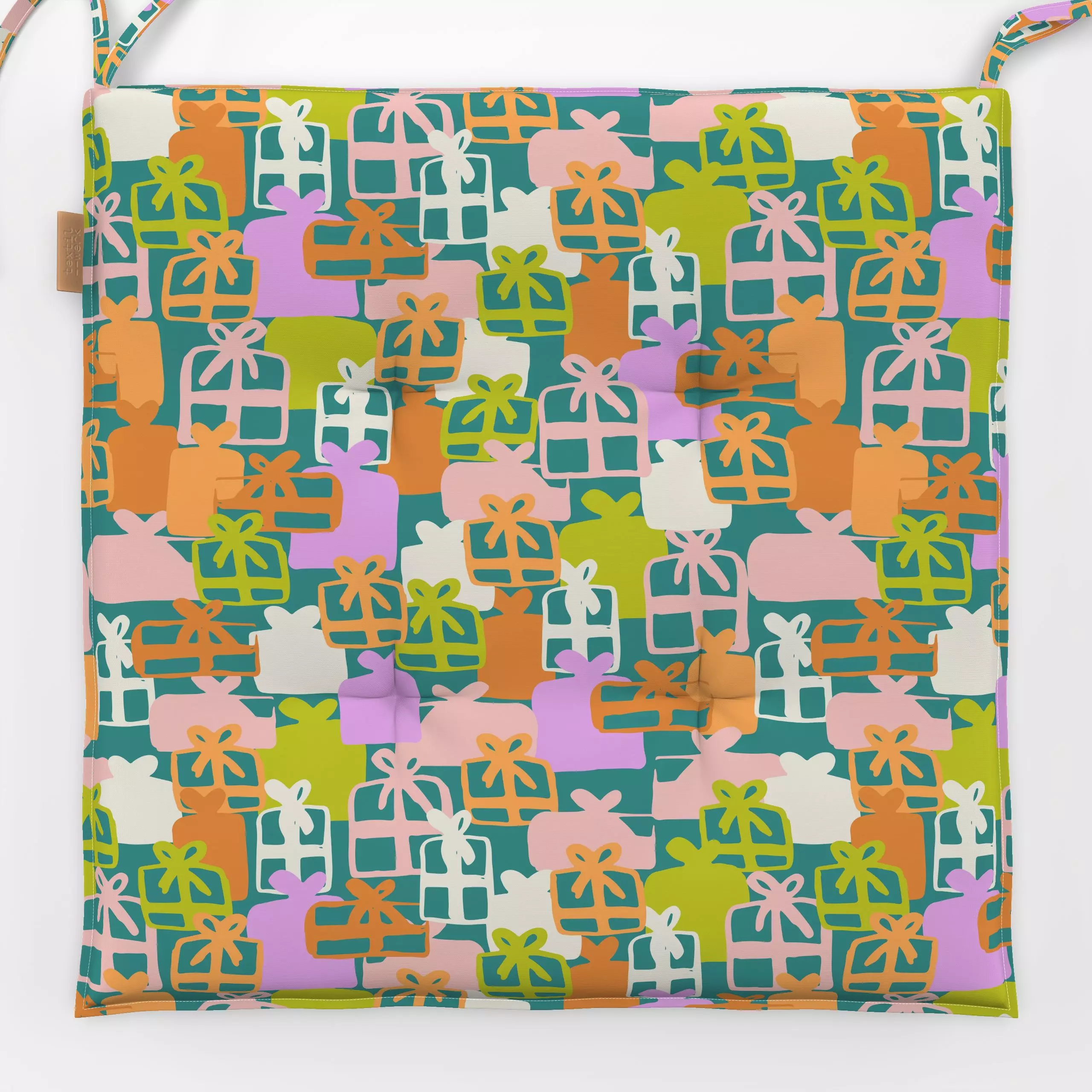 Sitzkissen Christmas Presents Green - Weihnachten, Anlässe - von „Patries Elisabeth"; Orange, pink, weihnachtsgeschenk, chri...