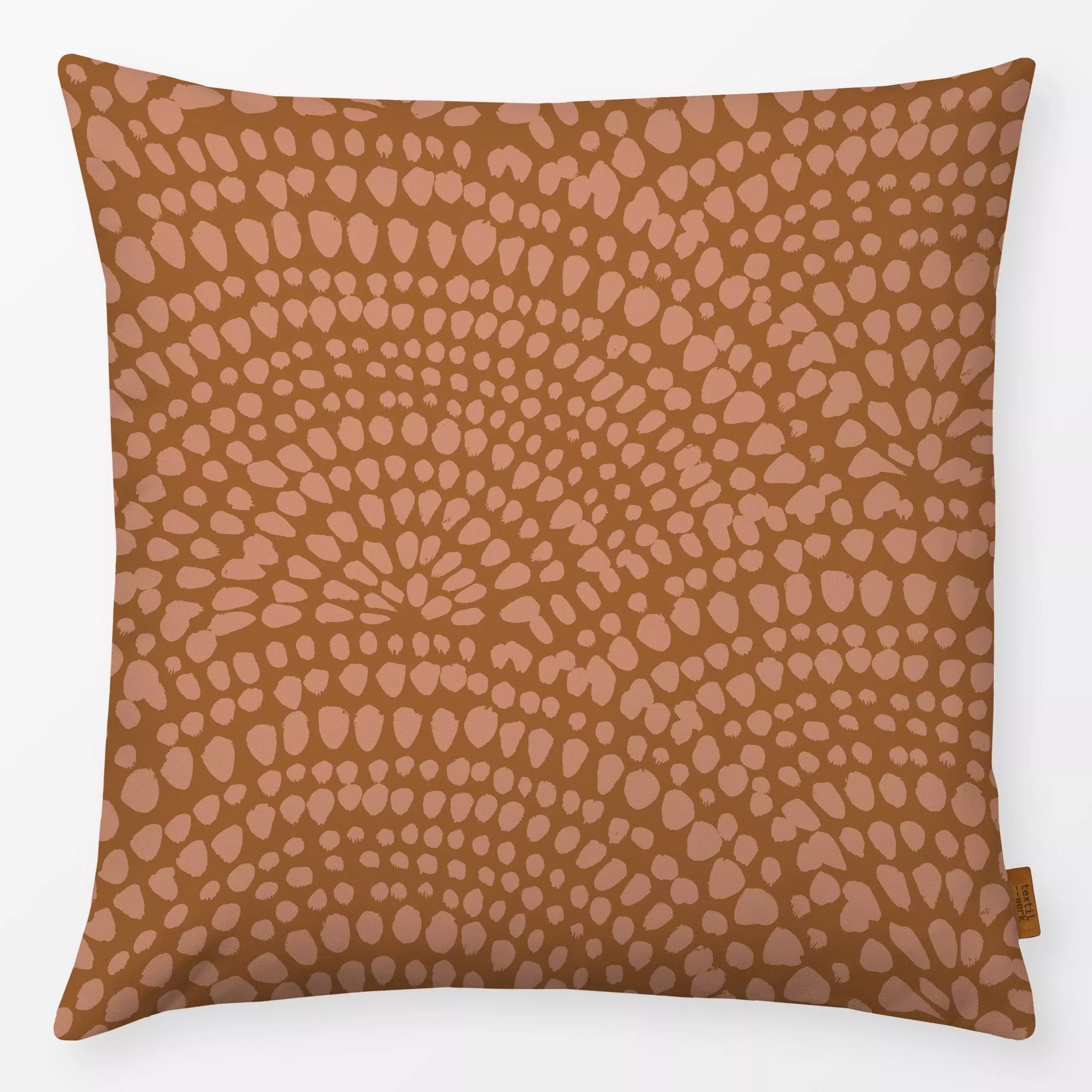 Kissen Ondas tierra - Symbole & Muster - von „Julia Schumacher"; boho, Sonnenaufgang, Sonnenuntergang, Sonne, Kreise, rost, ...