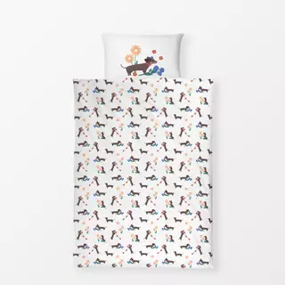 Bettwäsche Dackel in der Blumenwiese