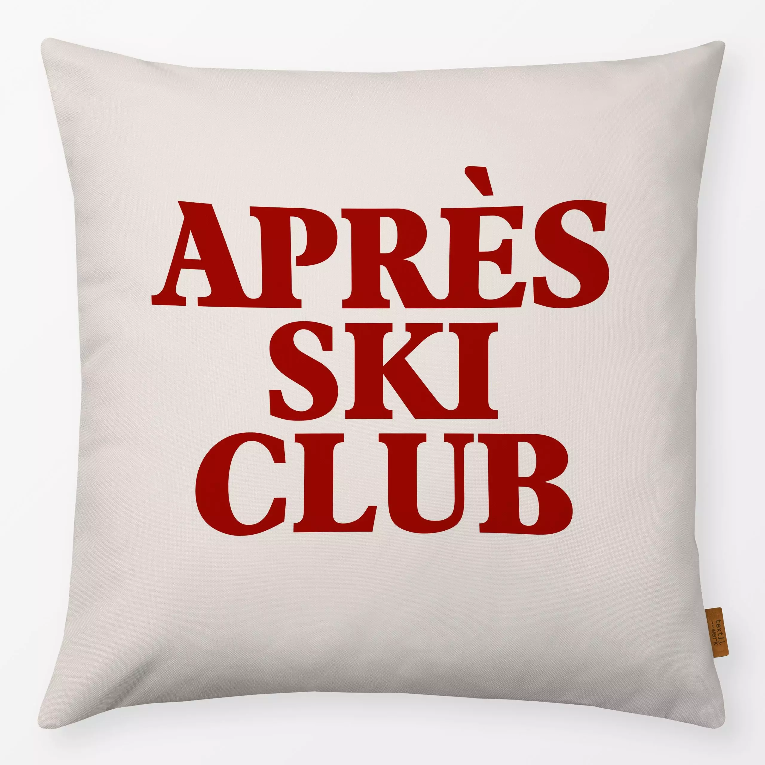 Kissen Après Ski Club Beige - Weihnachten, Winter - von „textilwerk"; Retro, Merry Christmas, Weihnachten, Weihnachtsdeko, g...