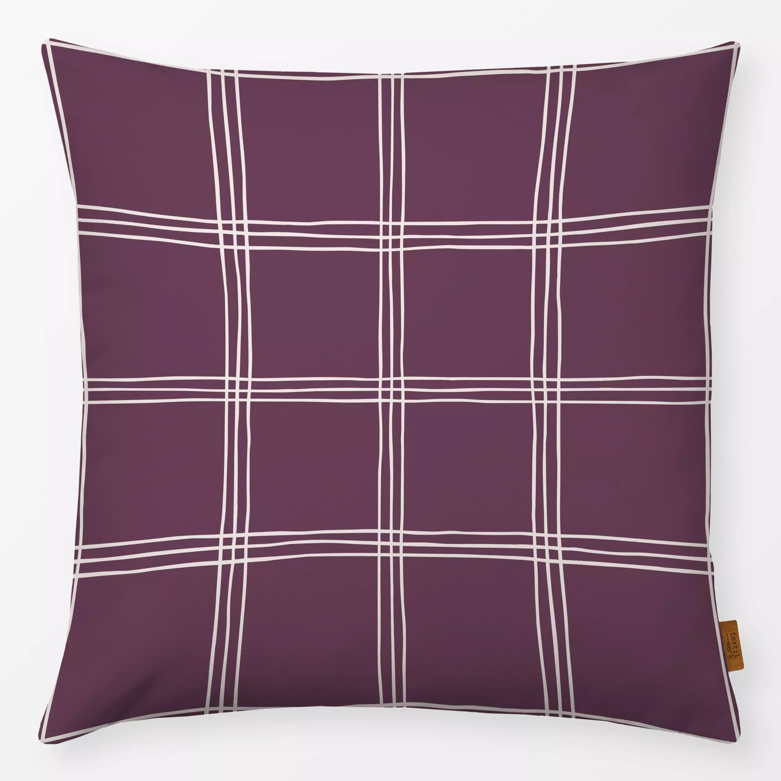 Kissen Karo Grid Muster Beige Pflaume - Herbst, Symbole & Muster - von „Kathrin Woo"; modern, Karo, landhaus, Herbstdeko, Ka...