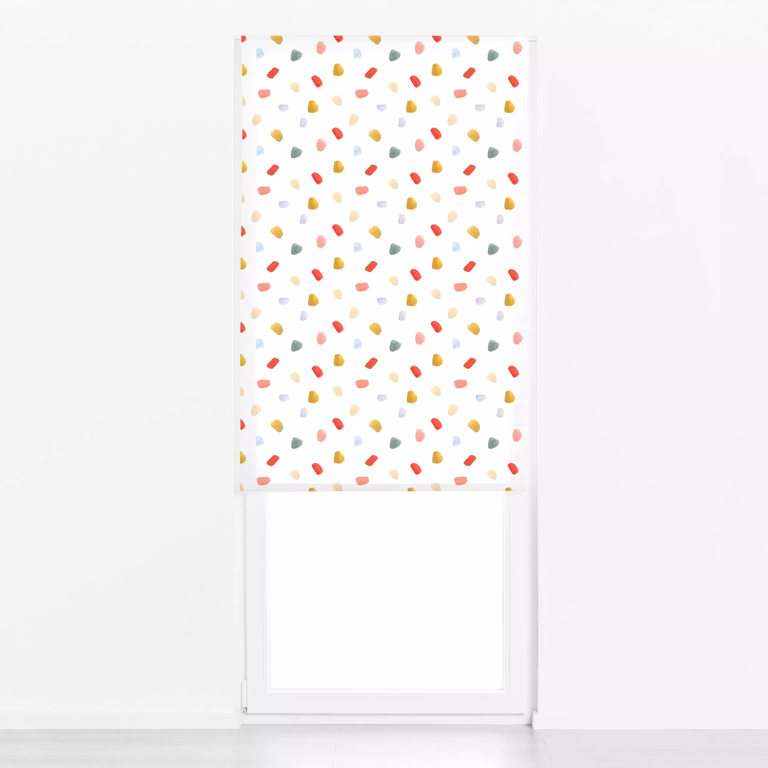 Raffrollo Sommertag Bunte Farbpunkte - Symbole & Muster - von „Lena Yokota"; Muster, Sommerblumen, Dots, bunt, pattern, flec...