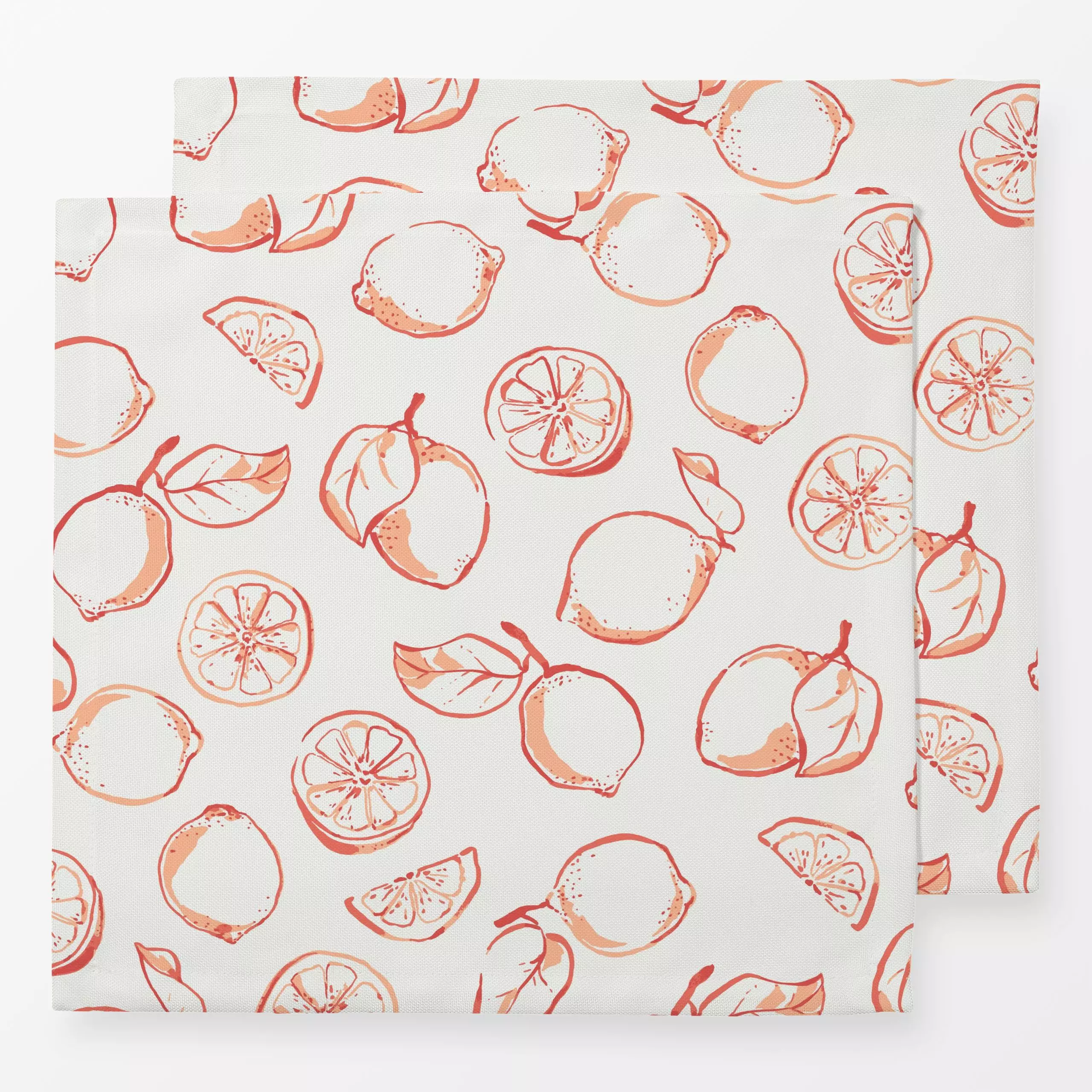 Servietten Limones coral - von „Katrin Graff"; Obst, mediterran, Zitronen, mediterranean, citrus, Mittelmeer, Koralle, coral...