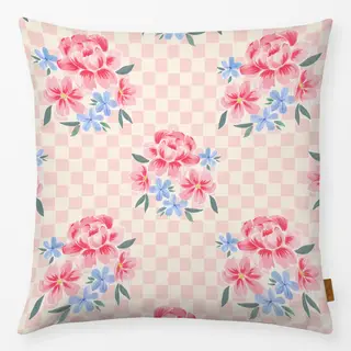 Kissen Blumen Karo rosa