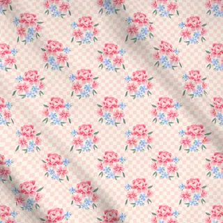 Meterware Blumen Karo rosa