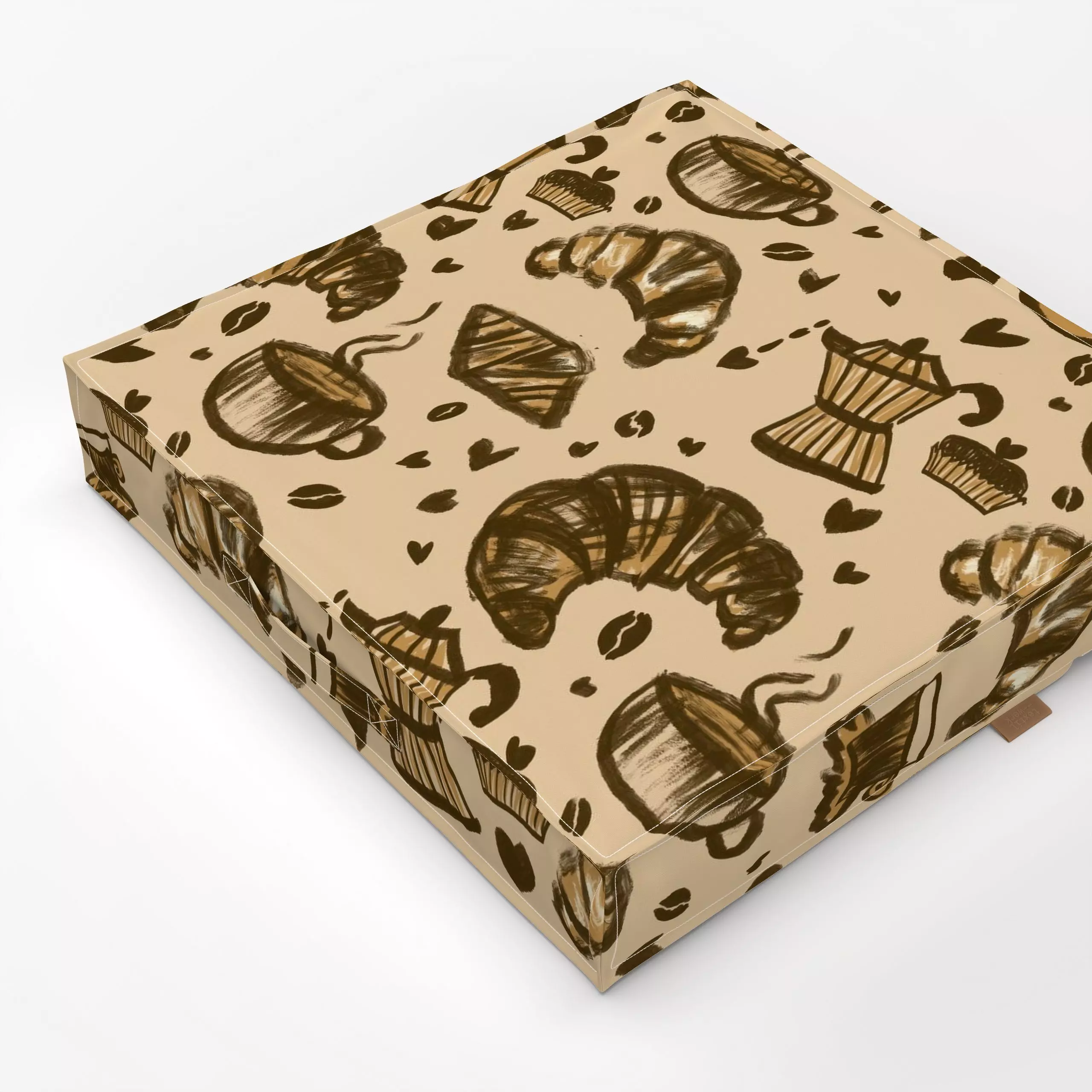 Bodenkissen Kaffe & Croissant - Herbst, Küche, Essen & Trinken - von „Studio Dolci"; Kaffee, donut, Cafe, Muffin, croissant,...