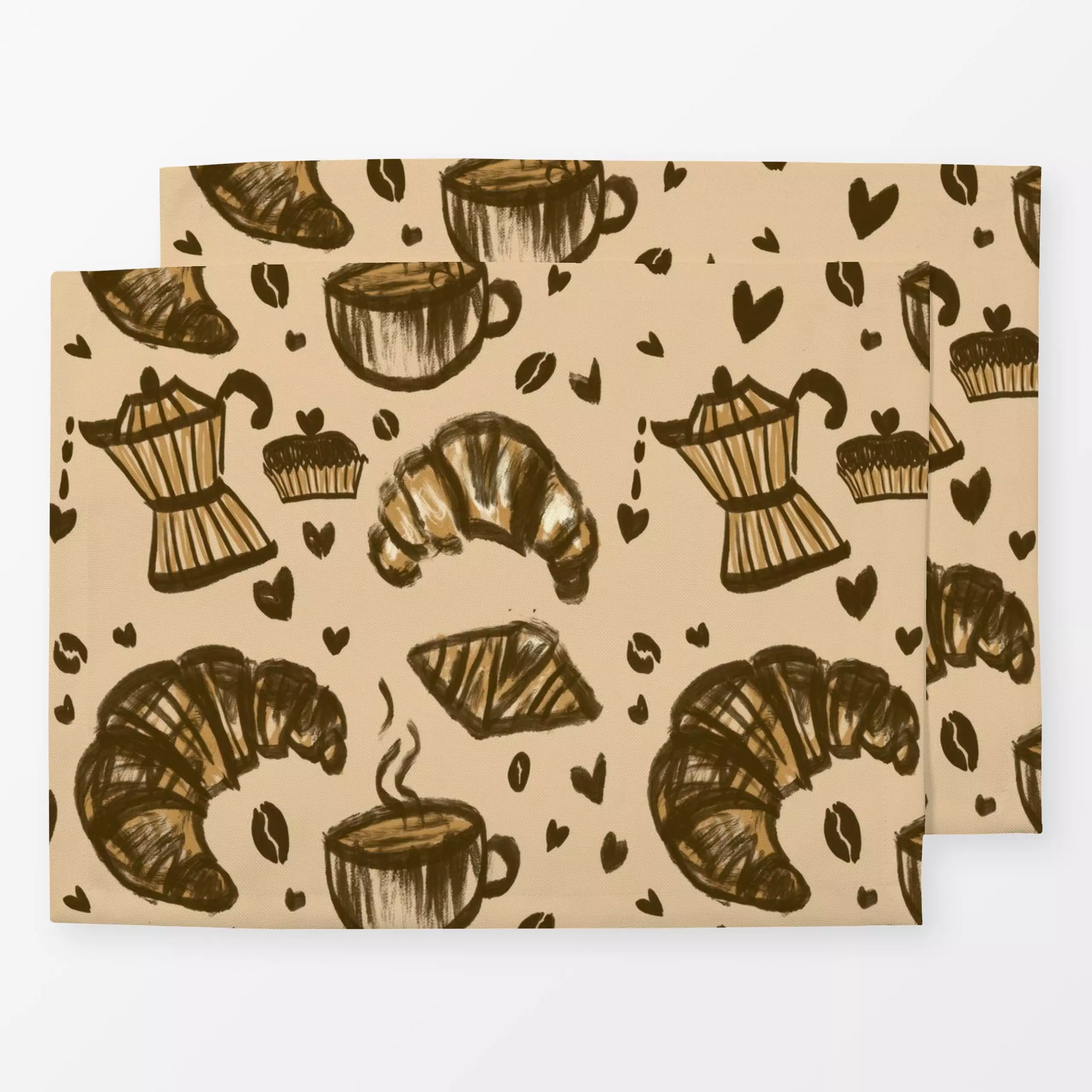 Tischset Kaffe & Croissant - Herbst, Küche, Essen & Trinken - von „Studio Dolci"; Kaffee, donut, Cafe, Muffin, croissant, ka...