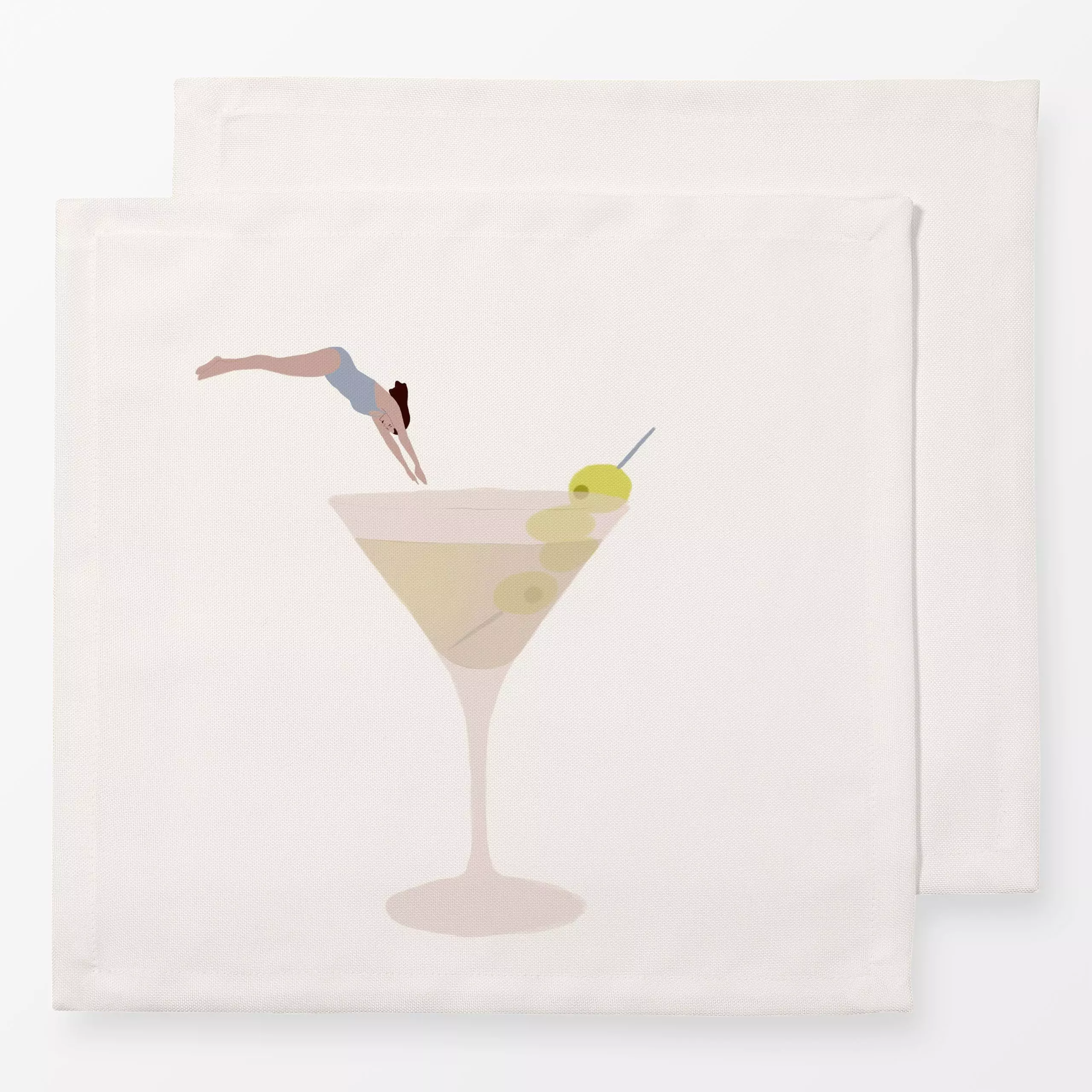 Servietten Sommer Martini Kopfsprung - Sommer, Sprüche & Schriftzüge - von „Sophie Augustin Illustration"; Oliven, Schwimmen...