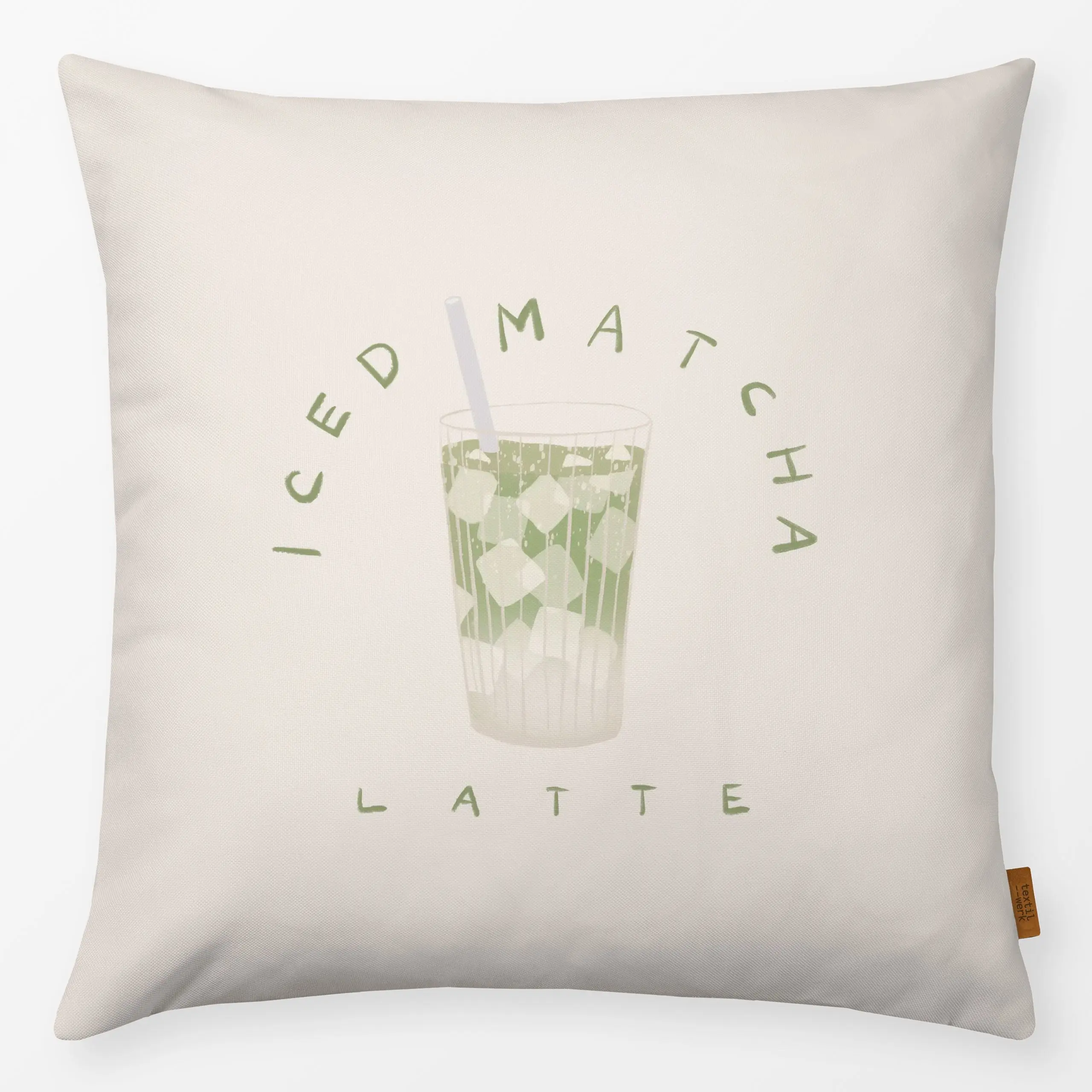 Kissen Iced Matcha Latte Beige - Küche, Essen & Trinken - von „Sophie Augustin Illustration"; Tee, tea, Drinks, Matcha, Matc...