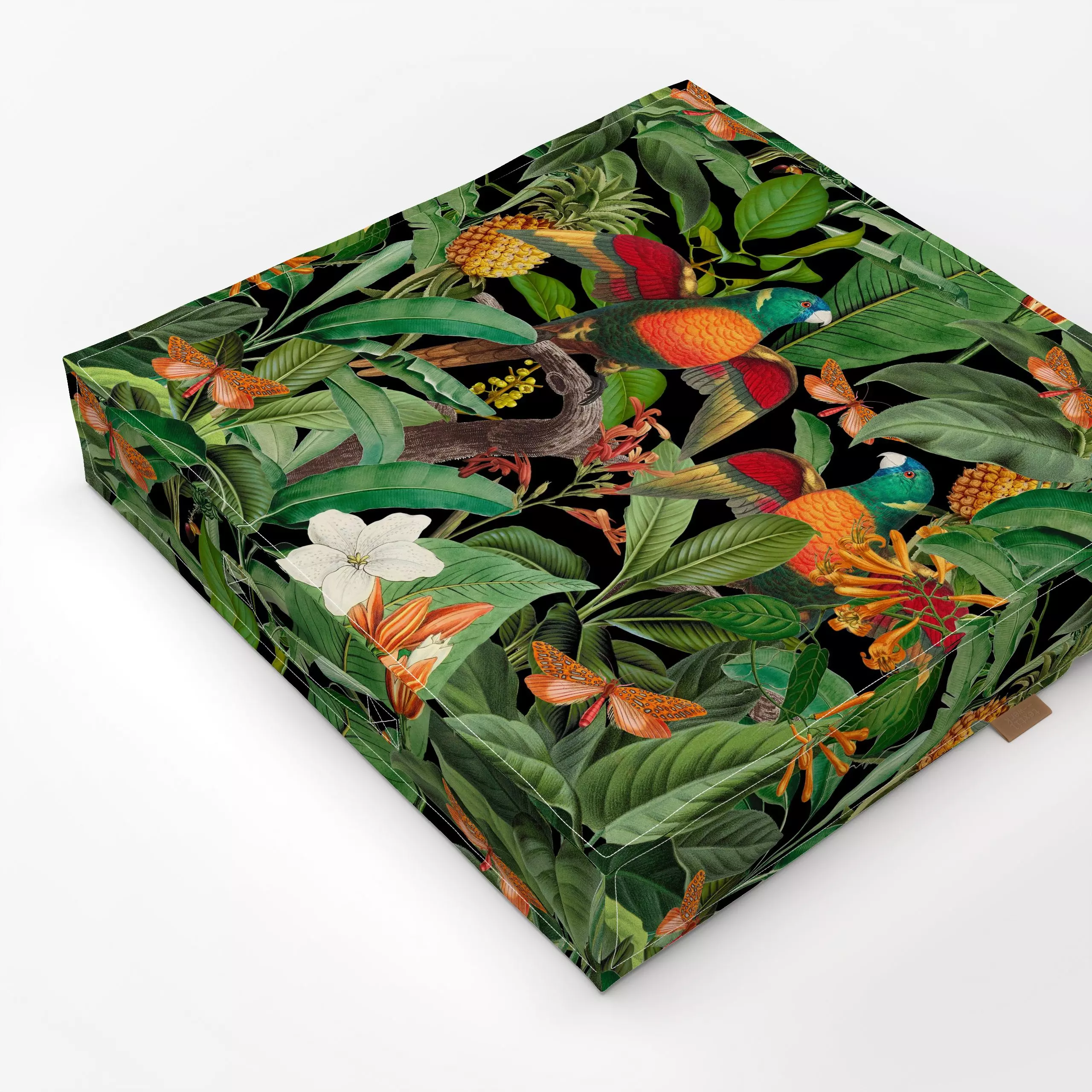 Bodenkissen Jungle Parrots - Natur & Landschaft, Tiere, Pflanzen & Botanik - von „Andrea Haase"; Natur, Ananas, Papagei, exo...