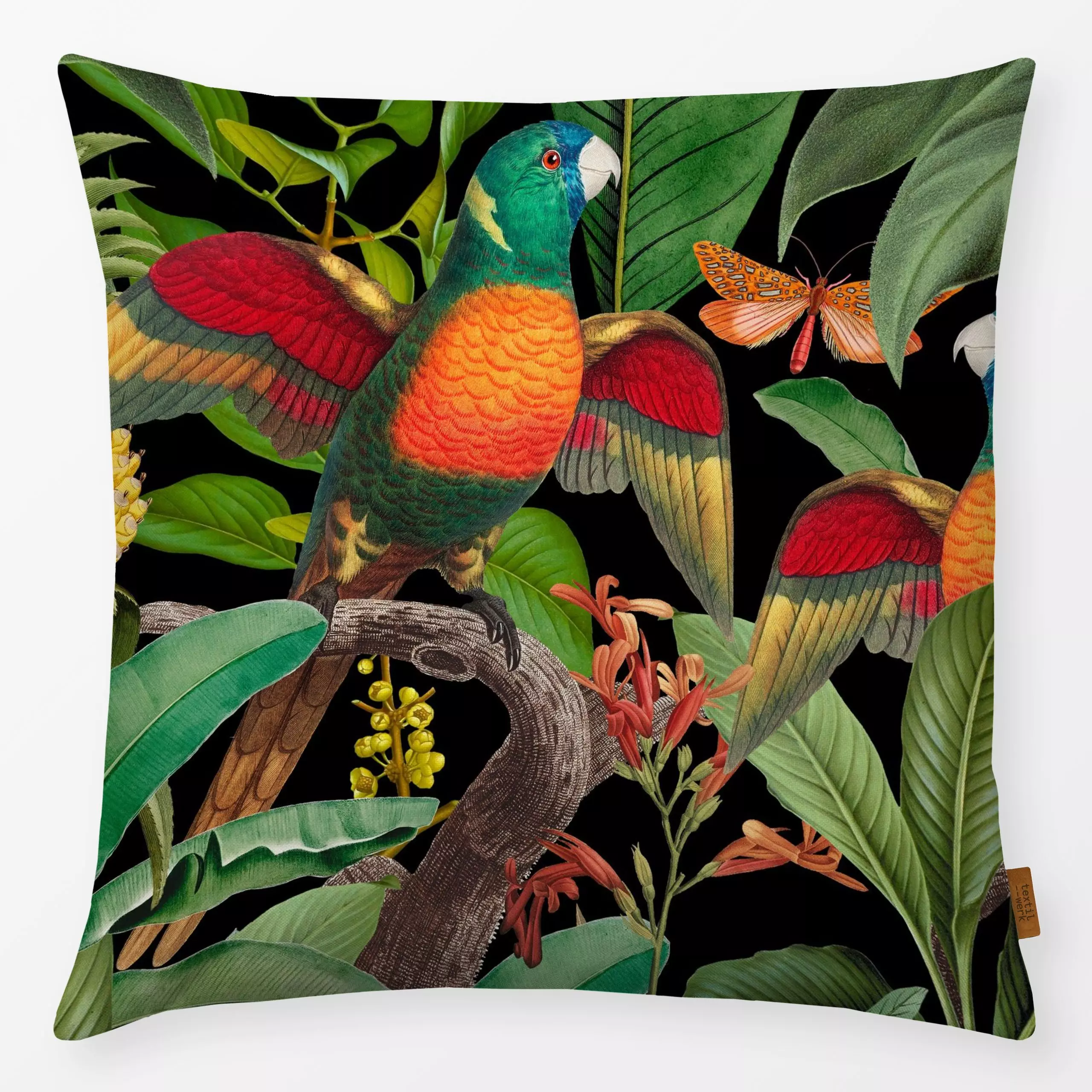 Kissen Jungle Parrots - Natur & Landschaft, Tiere, Pflanzen & Botanik - von „Andrea Haase"; Natur, Ananas, Papagei, exotisch...