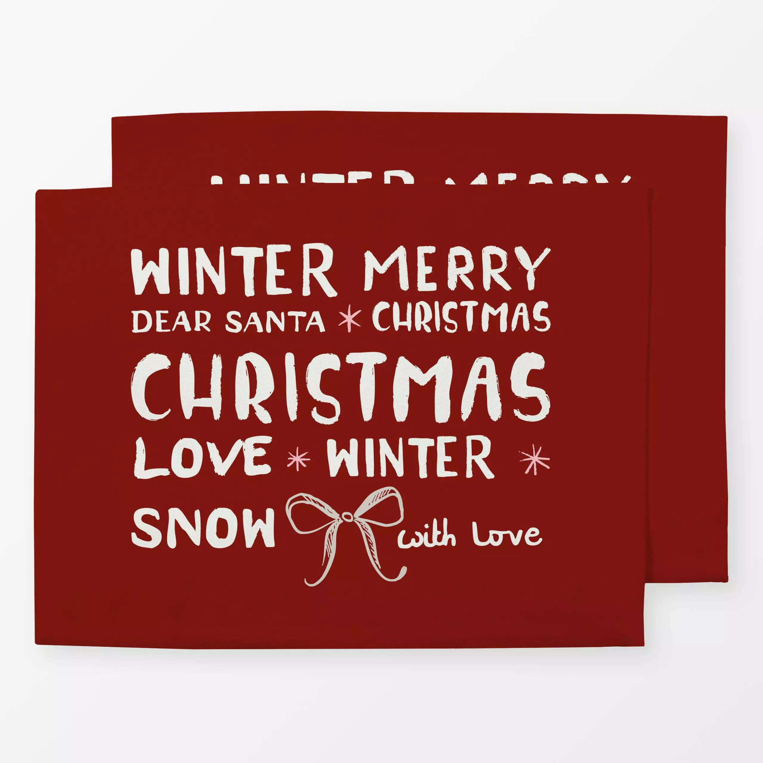 Tischset Christmas Typo rot - Sprüche & Schriftzüge, Weihnachten, Winter - von „Katrin Graff"; Love, Merry Christmas, Sterne...
