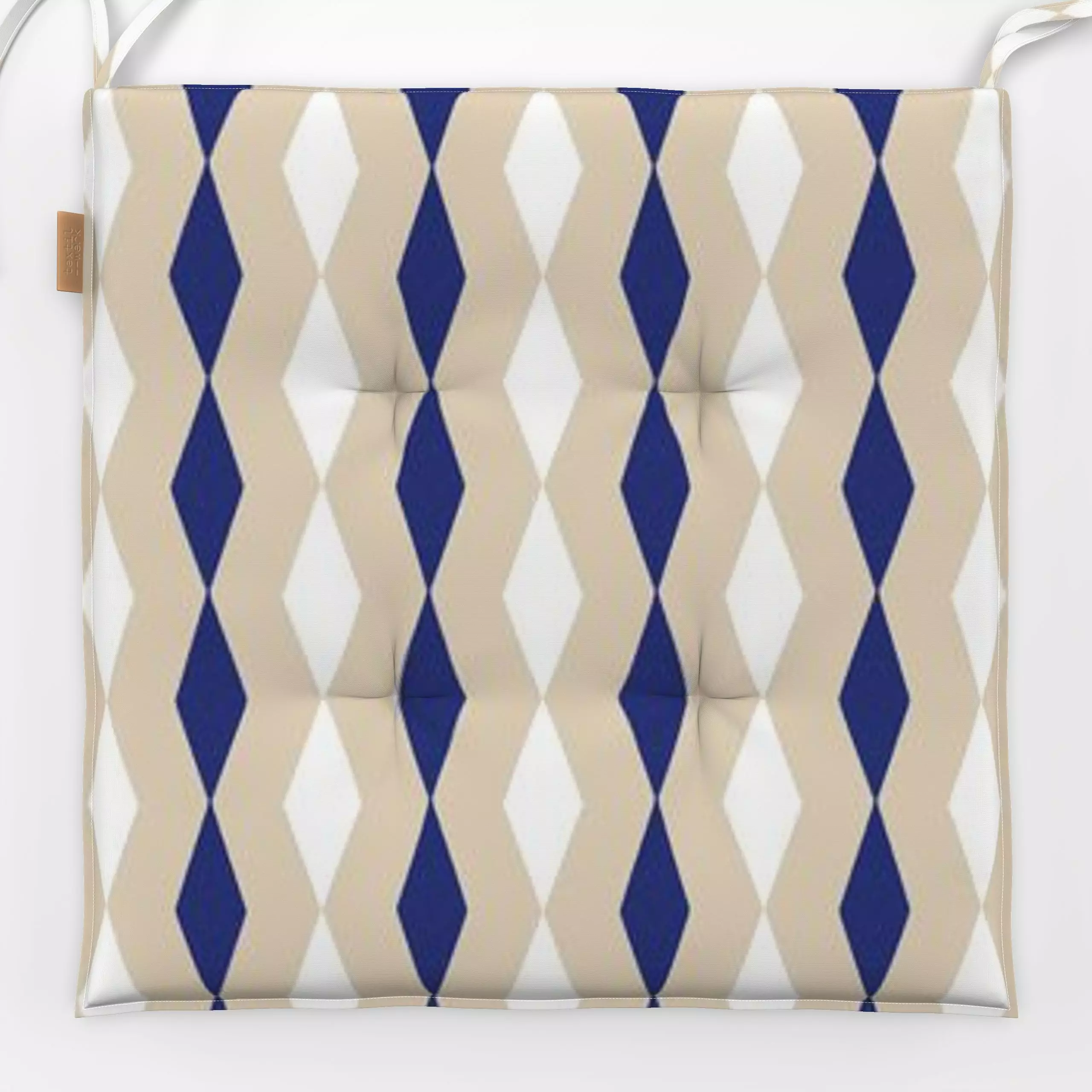 Sitzkissen Indigobeige rhombus beigeblue - Symbole & Muster, Retro & Vintage - von „Eda Şahin"; boho, Retro, indigo, Rhombus